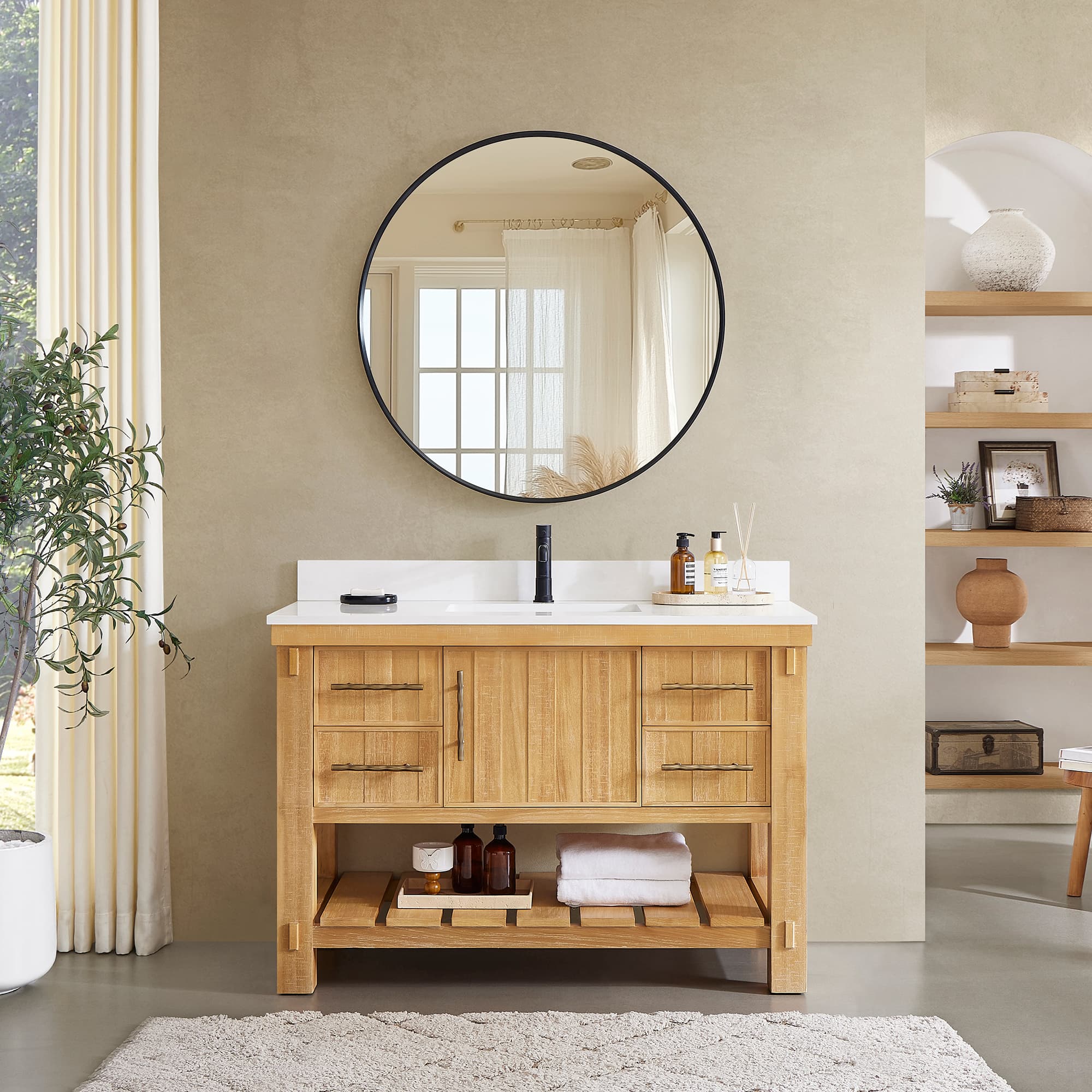 Paris 48" Free-standing Single Bath Vanity in Acacia Classic Grey with Pure White Quartz Stone Top material