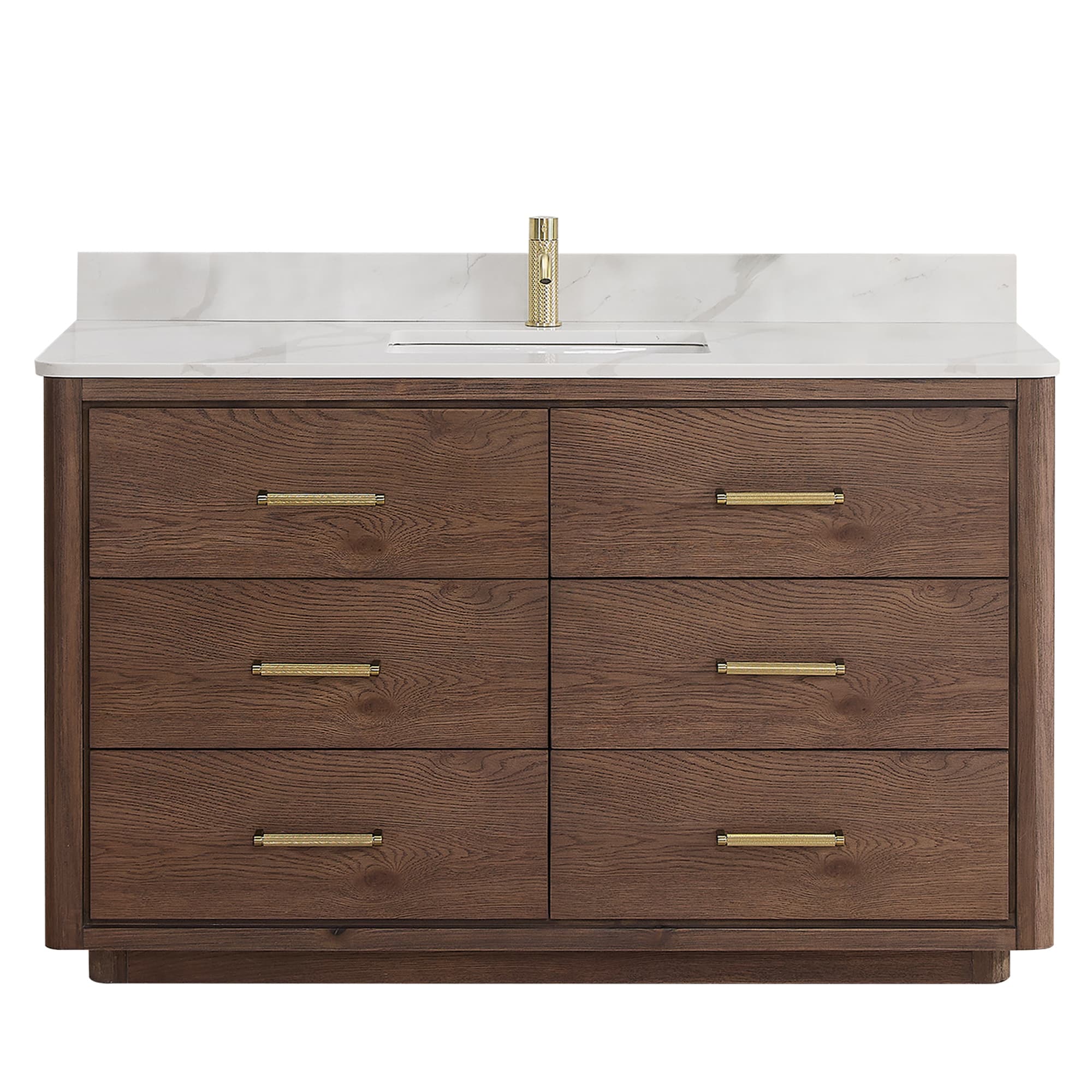 Porto 55" Free-standing Single Bath Vanity in Aged Dark Brown Oak with Fish Maw White Quartz Stone Top material