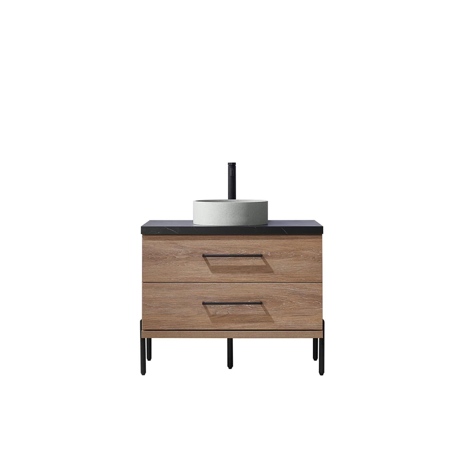 Trento 36" Single Sink Bath Vanity in North American Oak with Black Sintered Stone Top with Concrete Sink material
