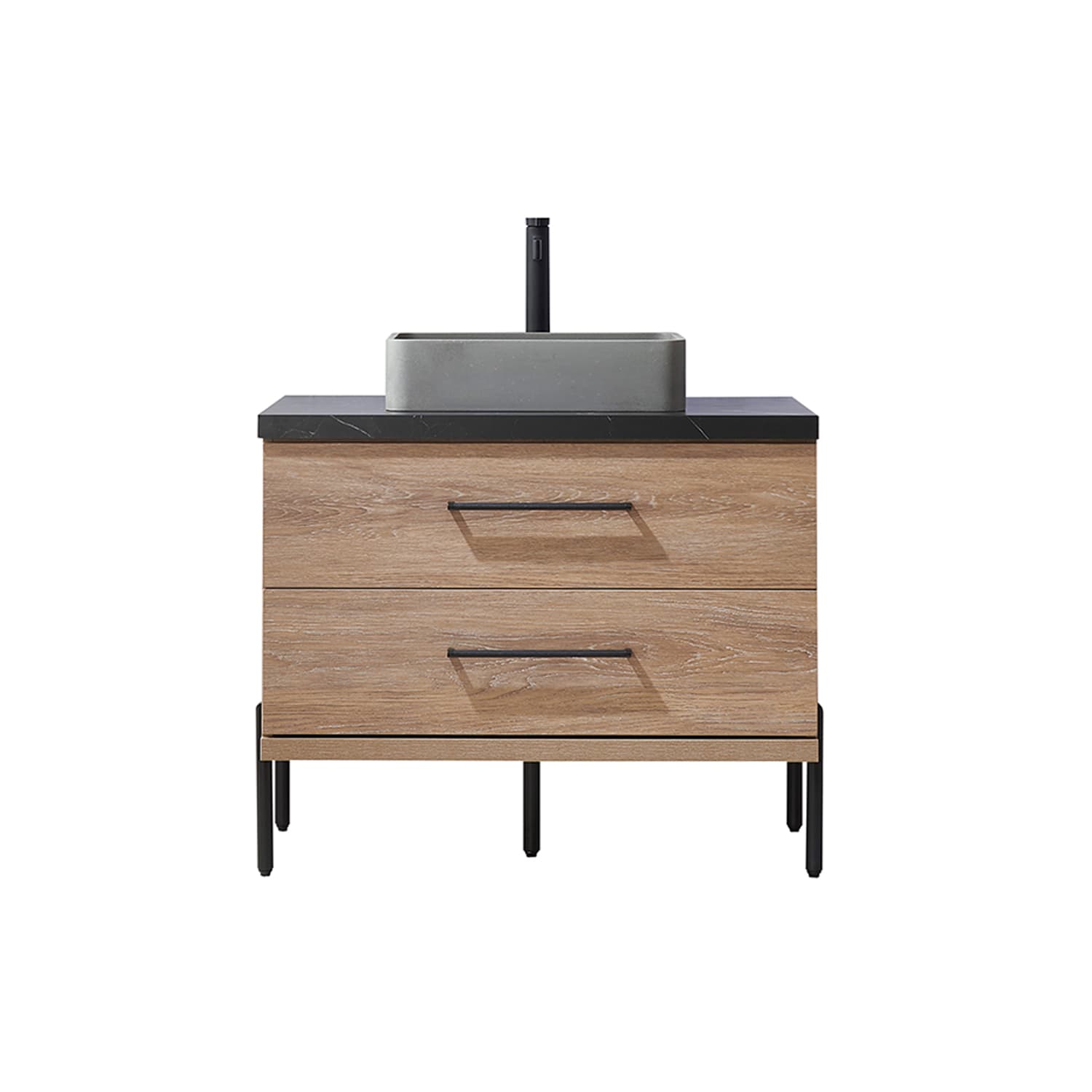 Trento 36" Single Sink Bath Vanity in North American Oak with Black Sintered Stone Top with Concrete Sink material