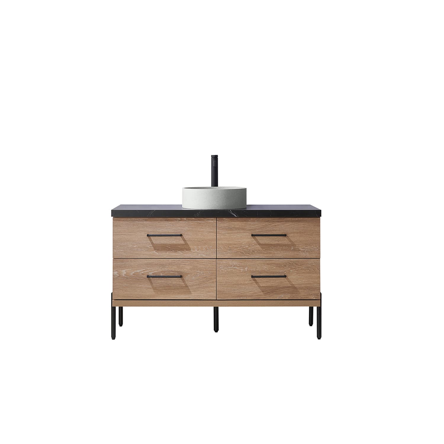 Trento 48" Single Sink Bath Vanity in North American Oak with Black Sintered Stone Top with Concrete Sink material