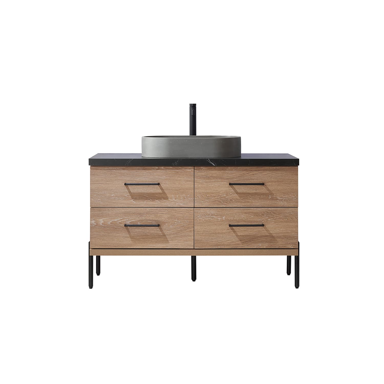 Trento 48" Single Sink Bath Vanity in North American Oak with Black Sintered Stone Top with Concrete Sink material