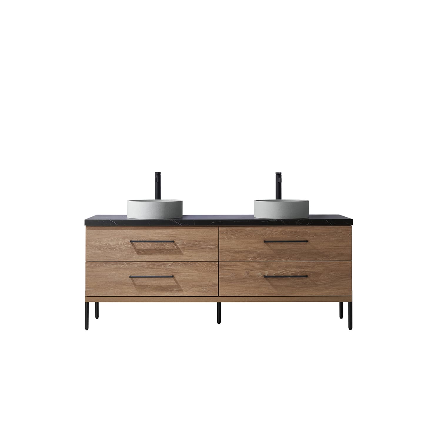 Trento 72" Double Sink Bath Vanity in North American Oak with Black Sintered Stone Top with Concrete Sink material