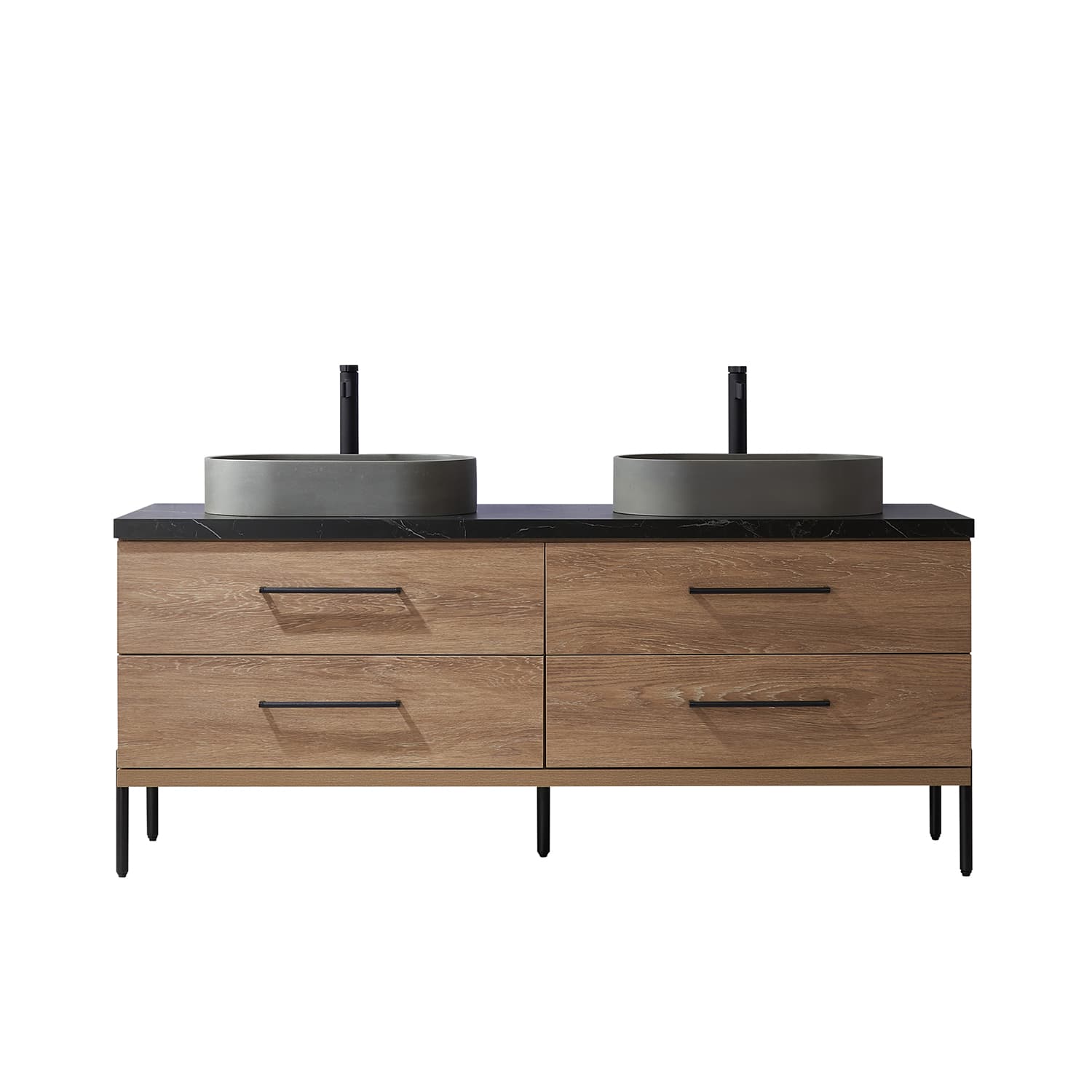 Trento 72" Double Sink Bath Vanity in North American Oak with Black Sintered Stone Top with Concrete Sink material
