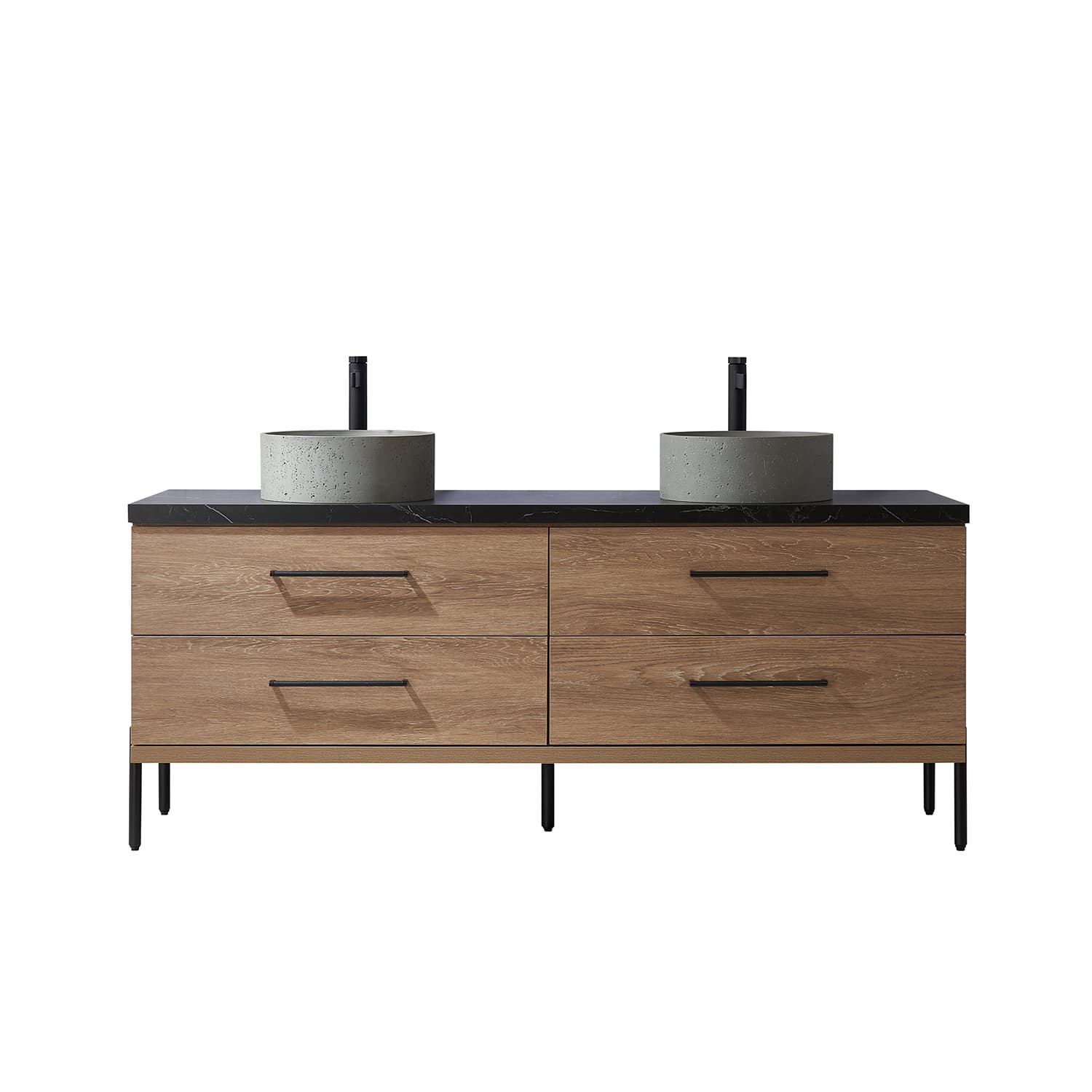 Trento 72" Double Sink Bath Vanity in North American Oak with Black Sintered Stone Top with Concrete Sink material