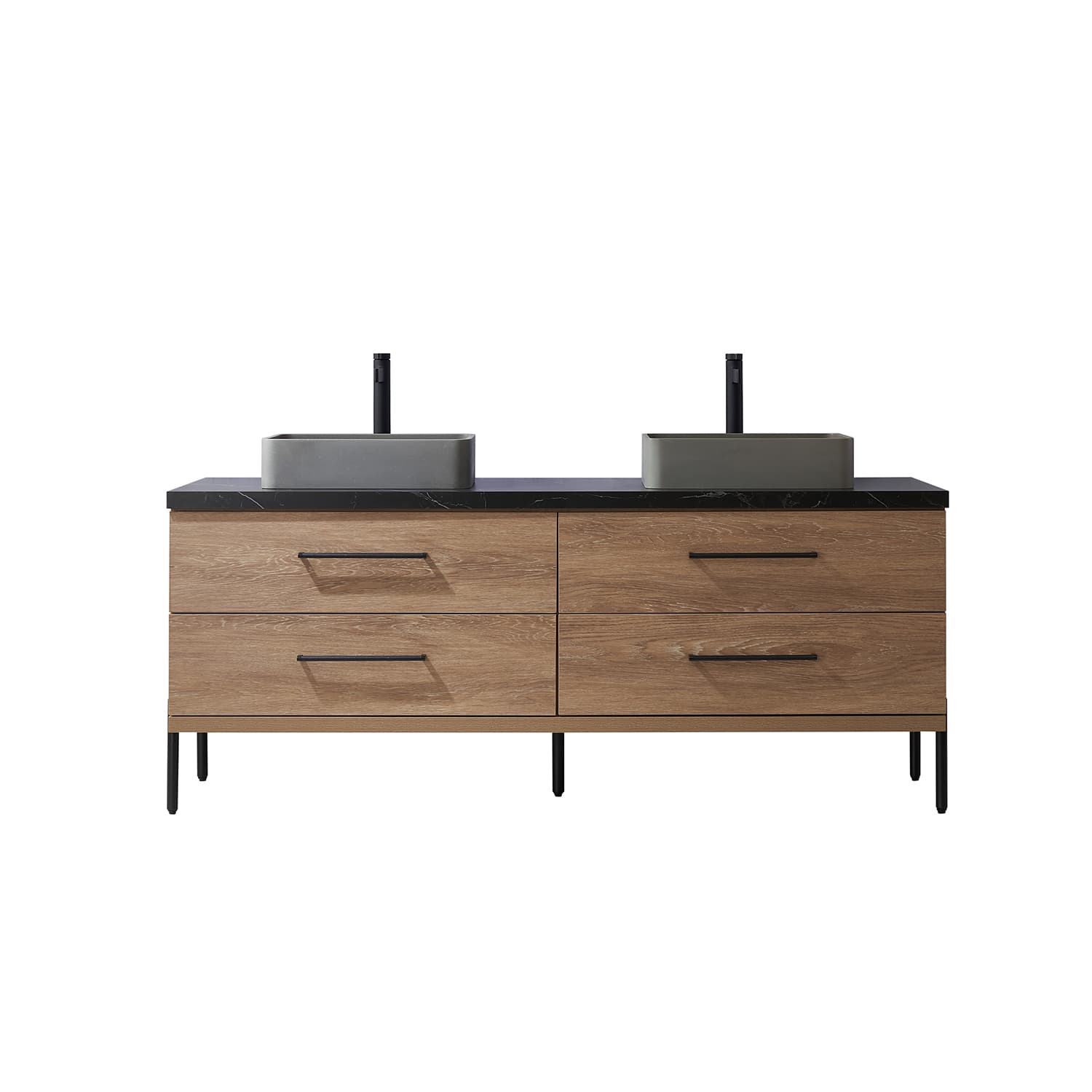 Trento 72" Double Sink Bath Vanity in North American Oak with Black Sintered Stone Top with Concrete Sink material