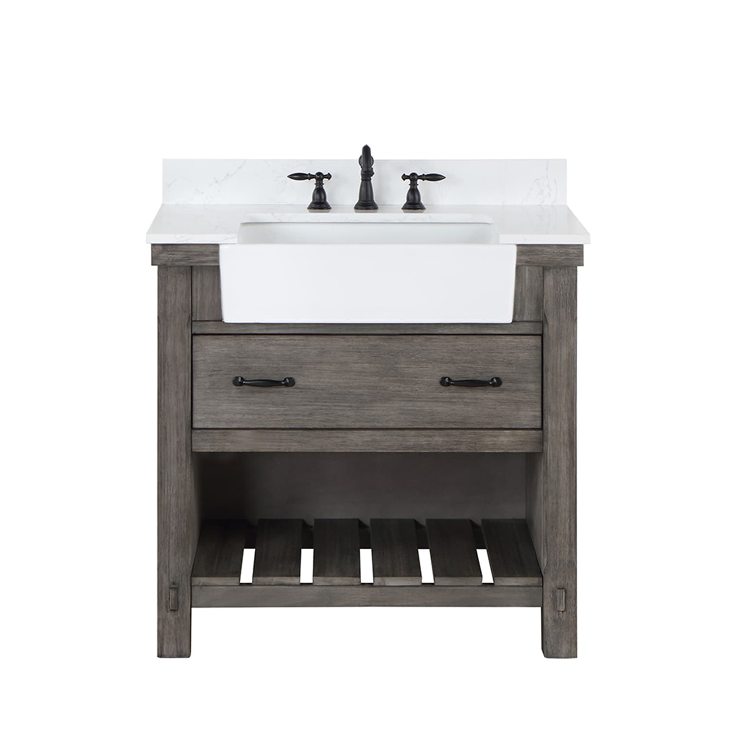 Villareal 36" Single Bath Vanity in Classical Grey with Composite Stone Top in White, White Farmhouse Basin material