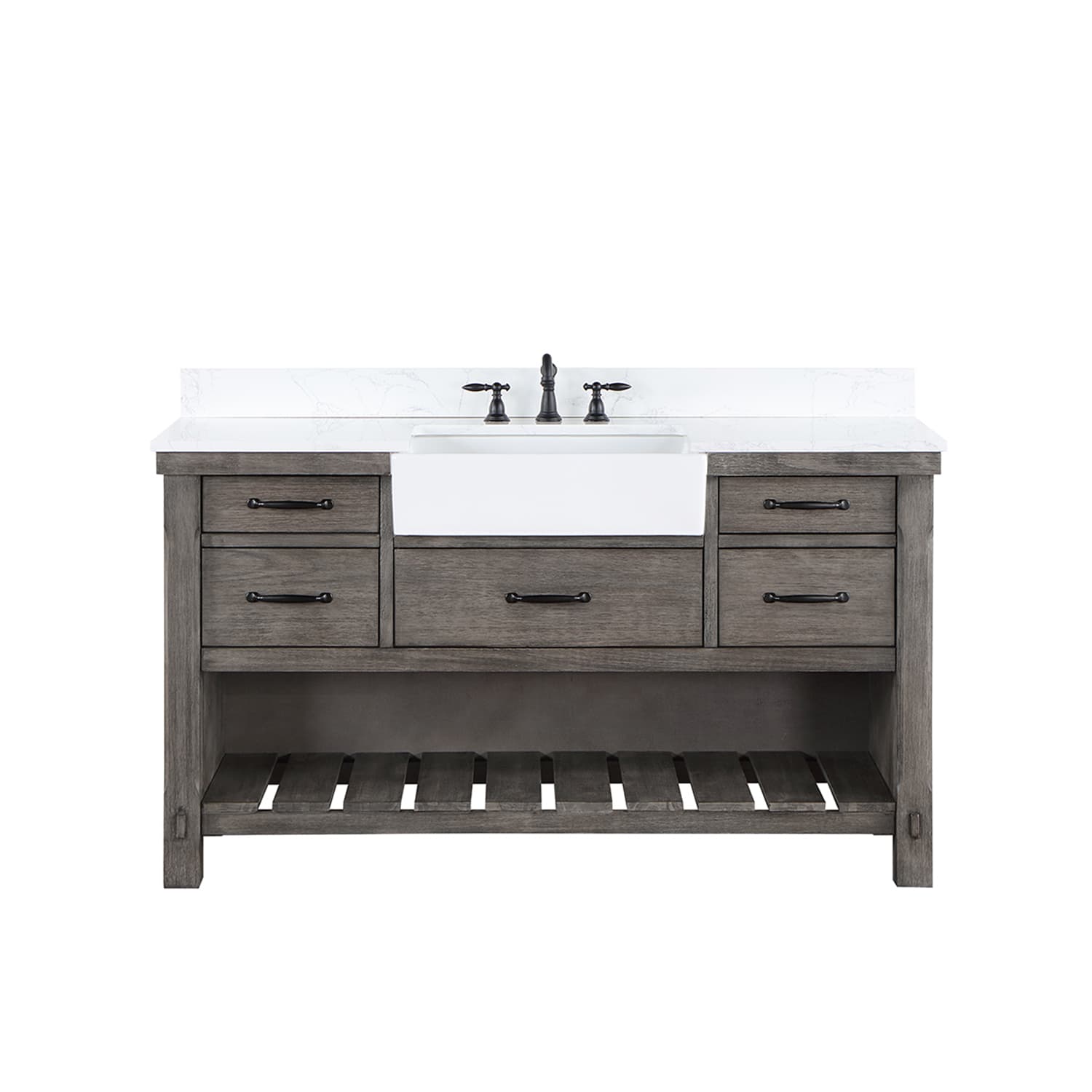 Villareal 60" Single Bath Vanity in Classical Grey with Composite Stone Top in White, White Farmhouse Basin material
