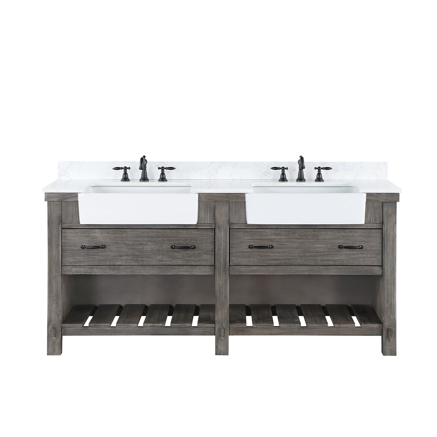 Villareal 72" Double Bath Vanity in Classical Grey with Composite Stone Top in White, White Farmhouse Basin material