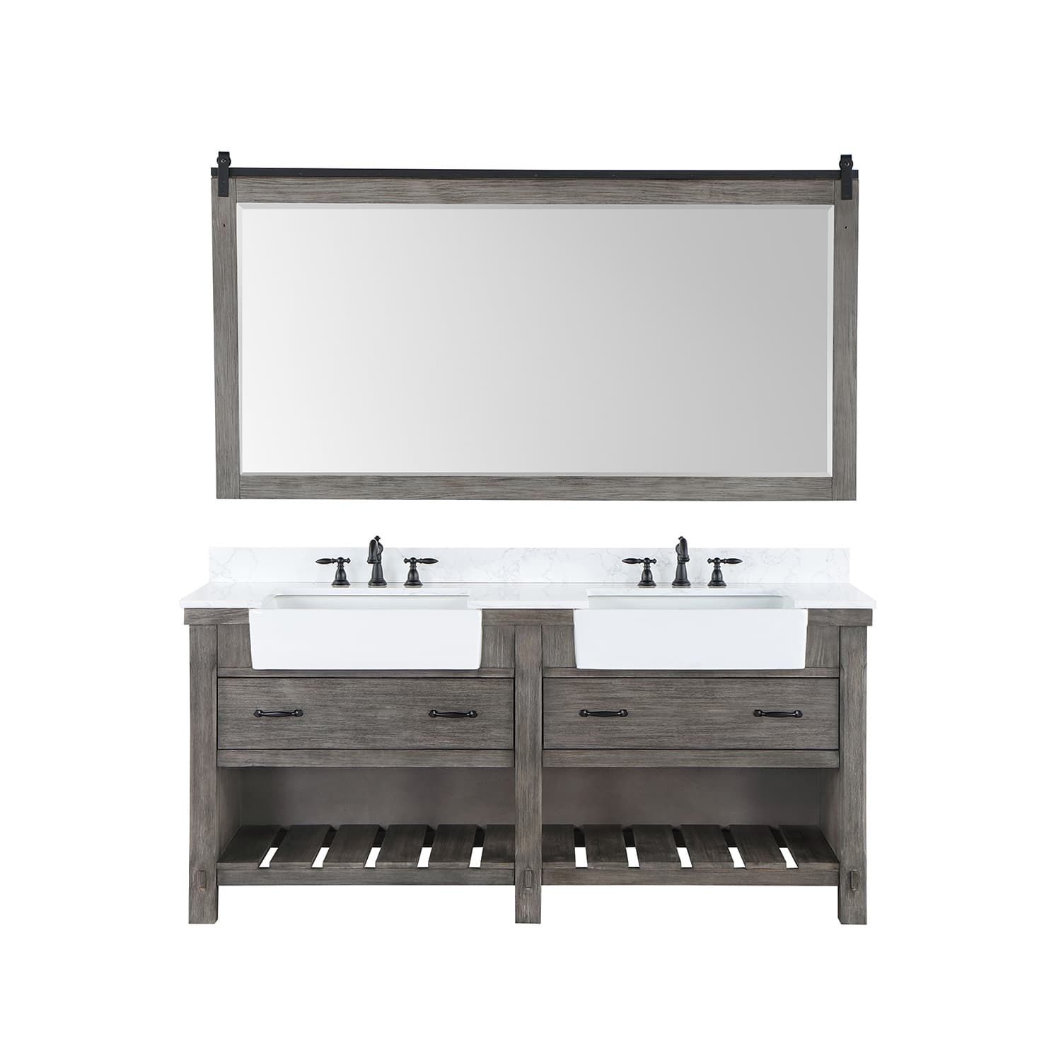 Villareal 72" Double Bath Vanity in Classical Grey with Composite Stone Top in White, White Farmhouse Basin and Mirror material