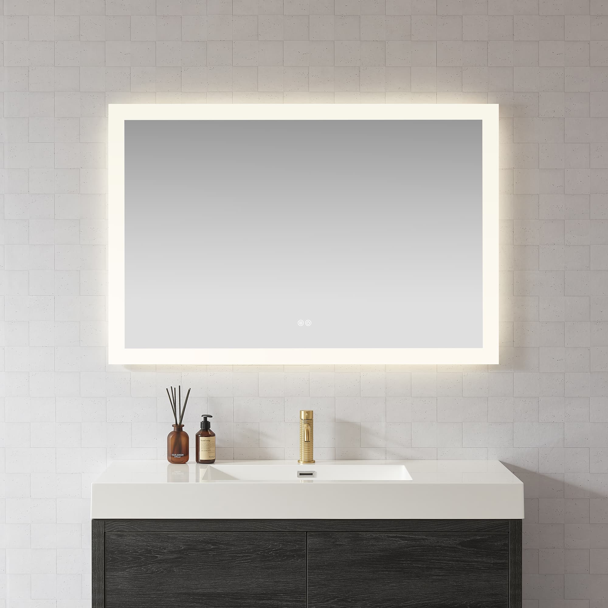 Beijing 48 in. W x 32 in. H Rectangular Acrylic Frameless LED Wall Mount Bathroom Vanity Mirror material