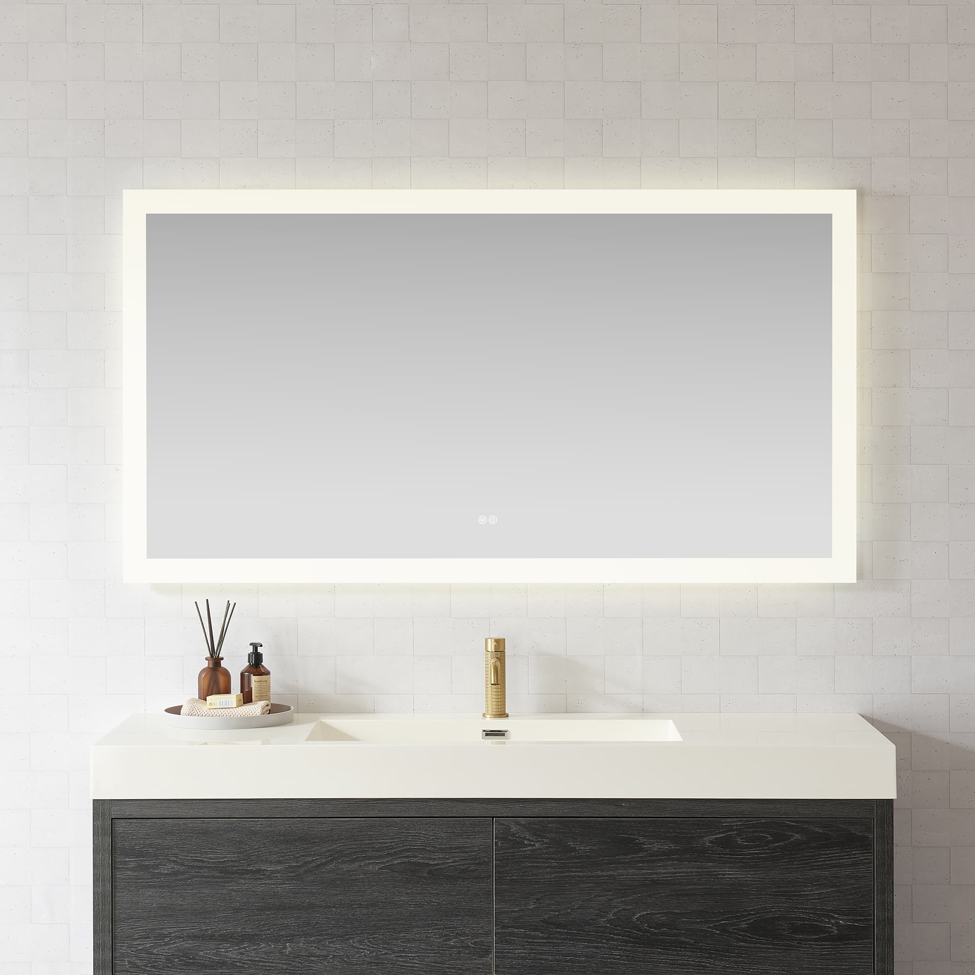 Beijing 60 in. W x 32 in. H Rectangular Acrylic Frameless LED Wall Mount Bathroom Vanity Mirror material