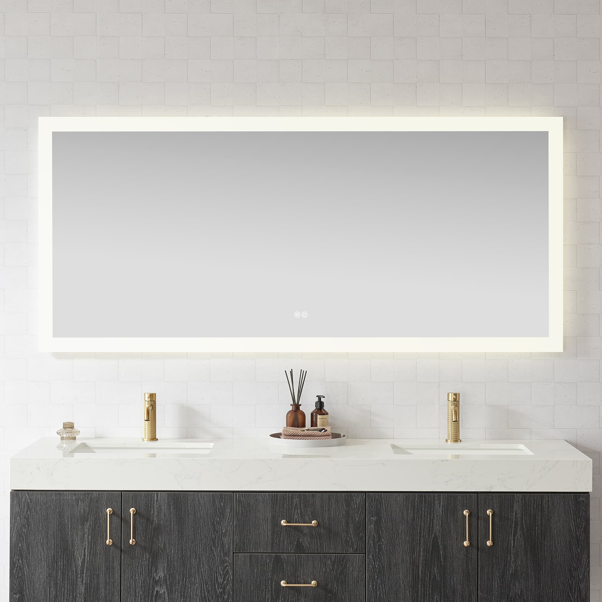 Beijing 72 in. W x 32 in. H Rectangular Aluminum Frameless LED Wall Mount Bathroom Vanity Mirror material
