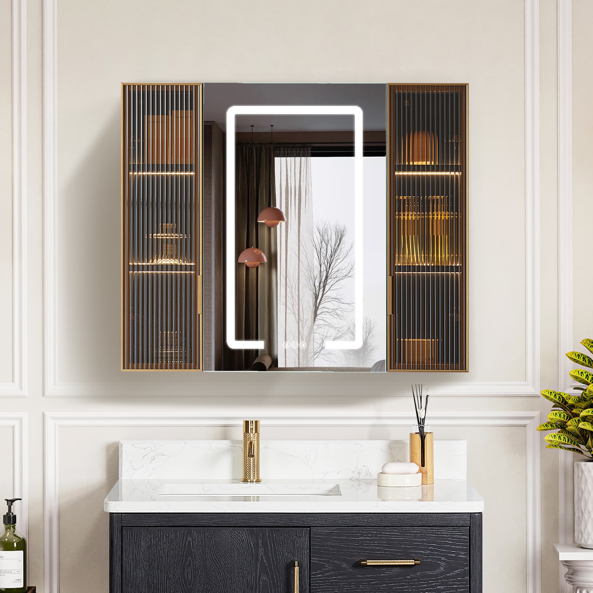 Cervia 35.4 in. W x 29.5 in. H Rectangular Medicine Cabinet with Aluminum Frameless LED Mirror material