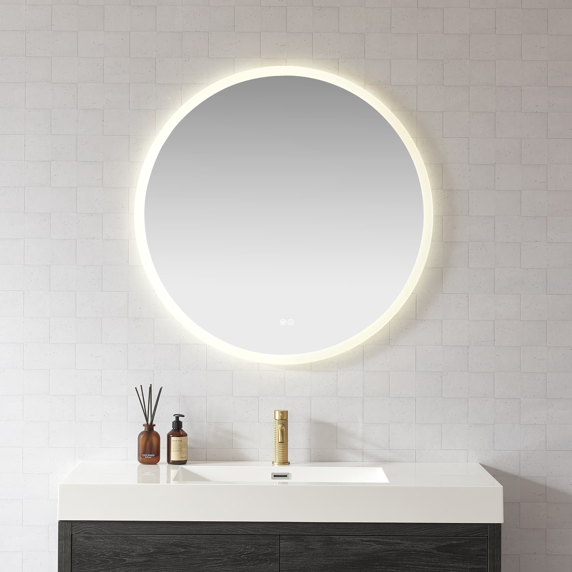 Moscow 36 in. W x 36 in. H circular Aluminum Frameless LED Wall Mount Bathroom Vanity Mirror material
