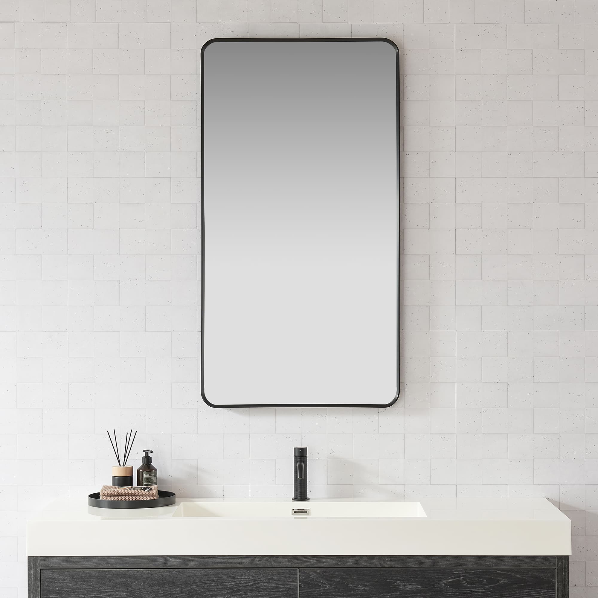 Mutriku 24 in. W x 45 in. H Rectangle Aluminum Framed Wall Mount Bathroom Vanity Mirror in Brushed Black material