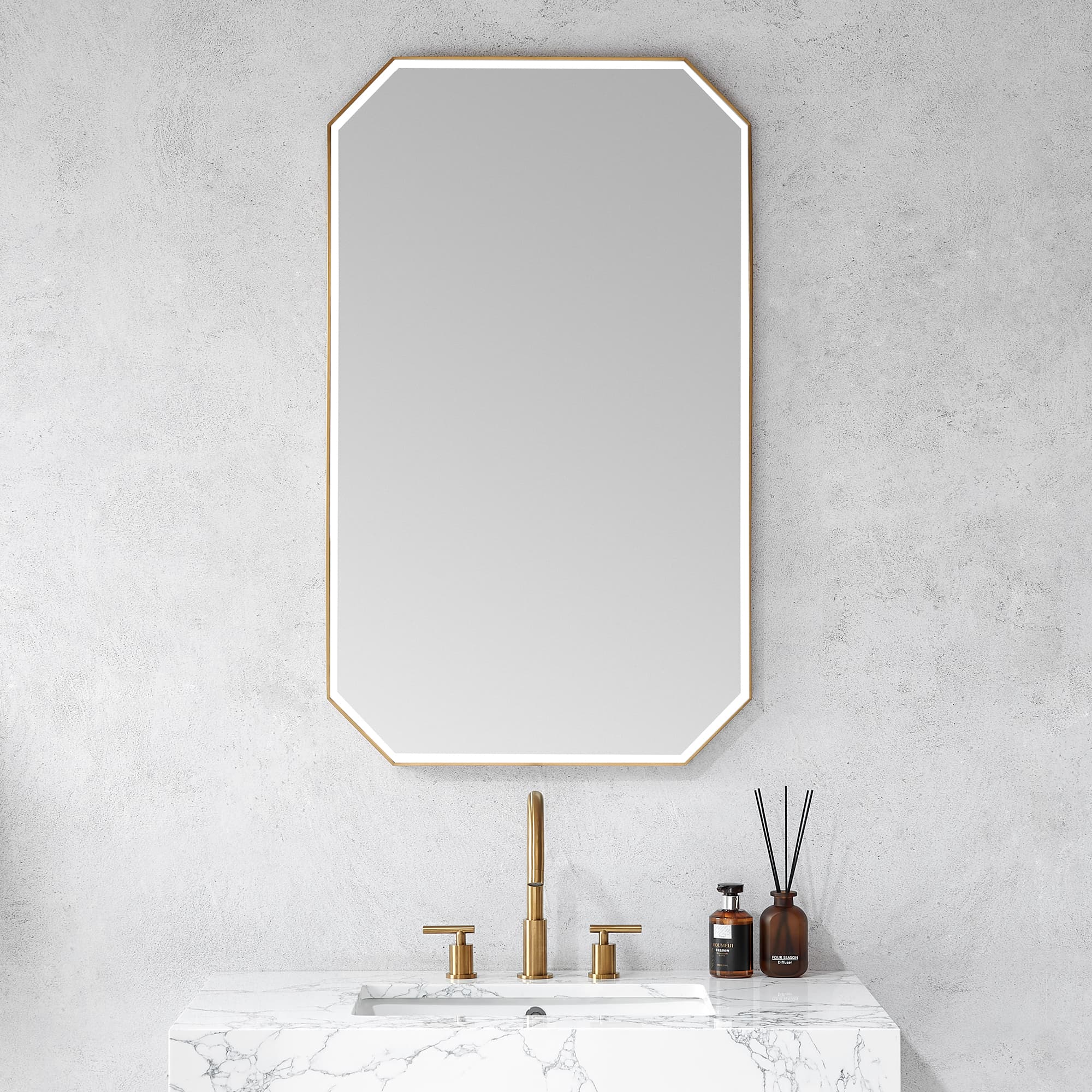 Sabadell 24 in. W x 40 in. H Octagon Metal Wall Mirror in Brushed Gold material