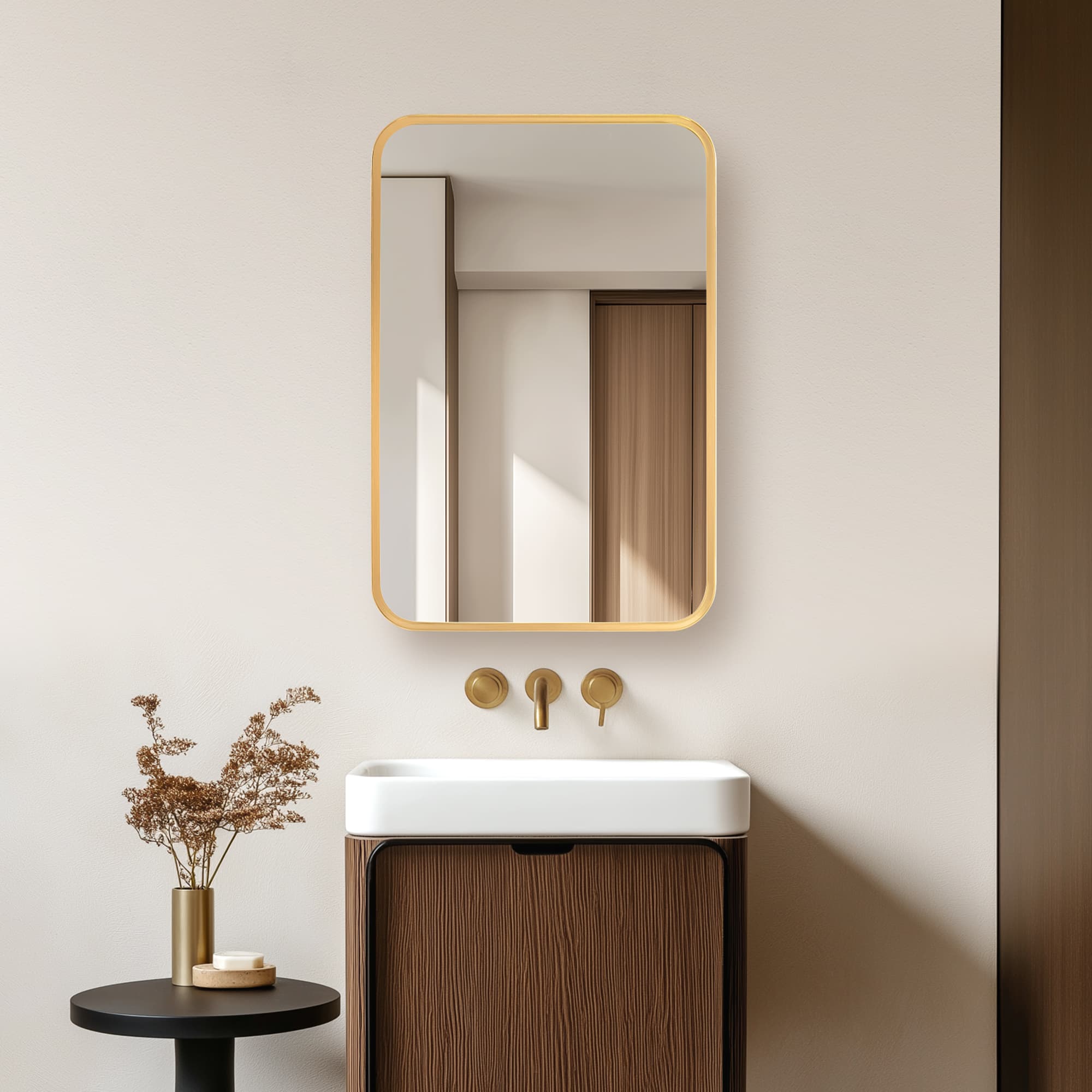 Talayuela 16 in. W x 24 in. H Rectangular Aluminum Framed Medicine Cabinet in Brushed Gold material