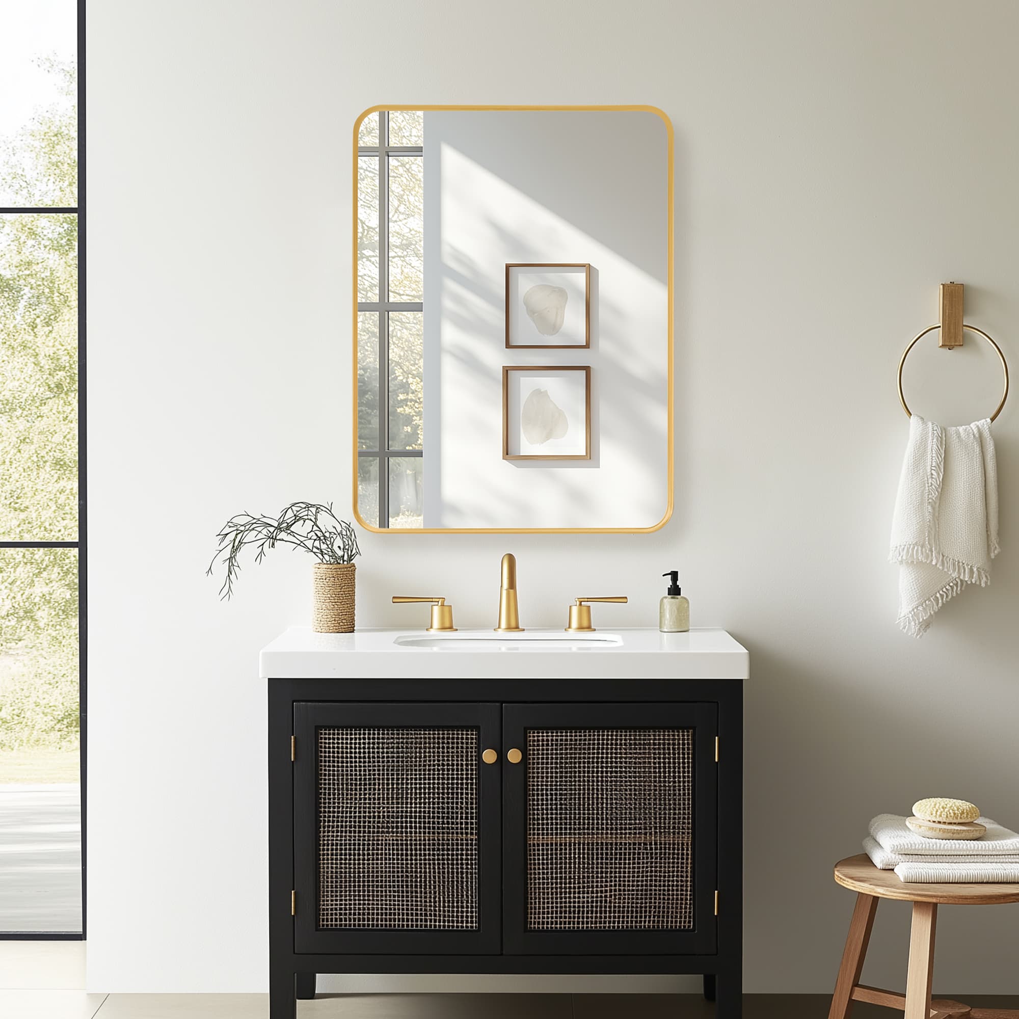 Talayuela 24 in. W x 32 in. H Rectangular Aluminum Framed Medicine Cabinet in Brushed Gold material