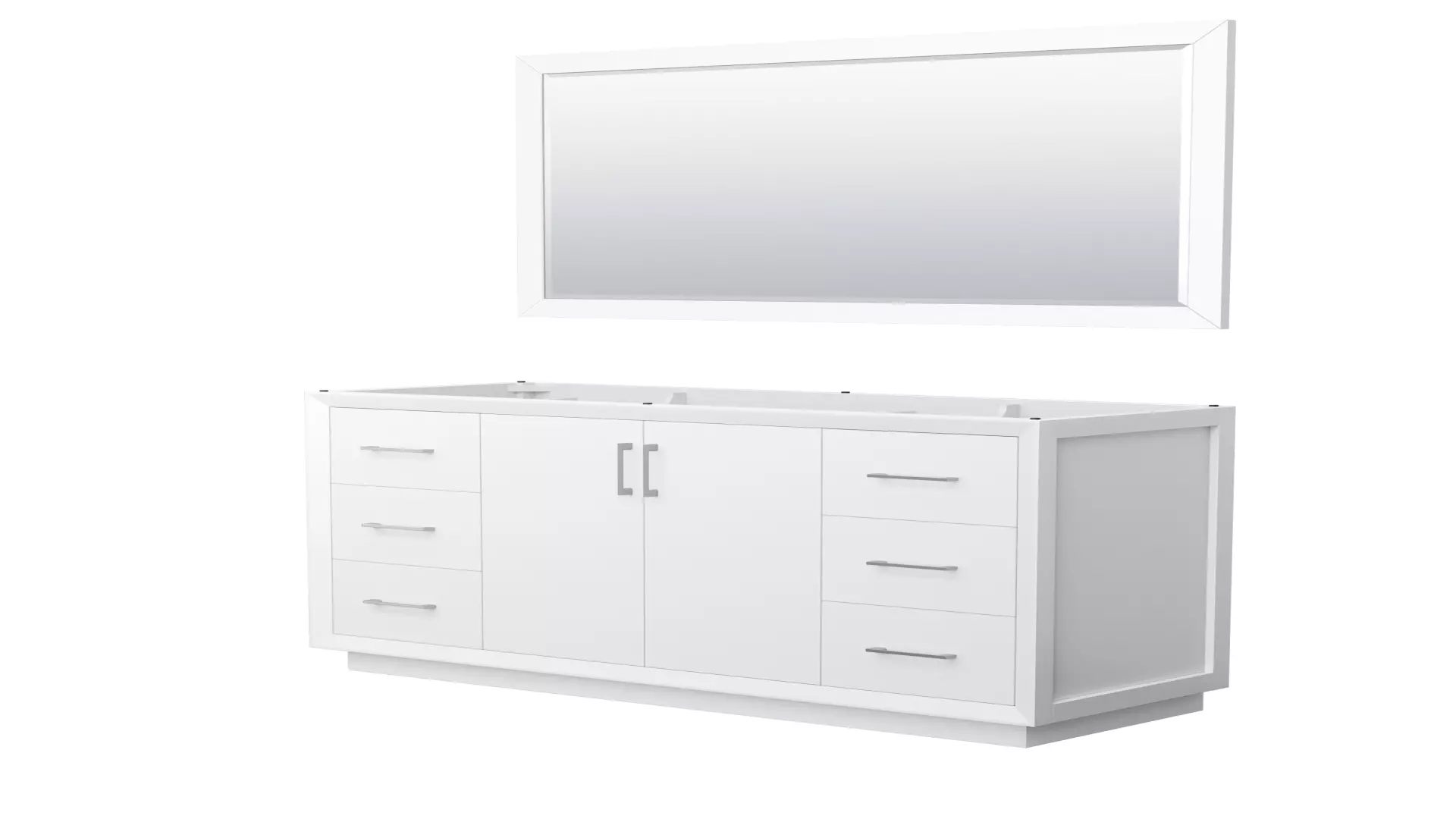 Strada 60 Inch Single Bathroom Vanity in White, No Countertop, No Sink, Brushed Nickel Trim, 58 Inch Mirror material