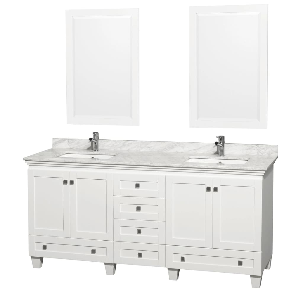 Acclaim 72 Inch Double Bathroom Vanity in White, White Carrara Marble Countertop, Undermount Square Sinks, and 24 Inch Mirrors material