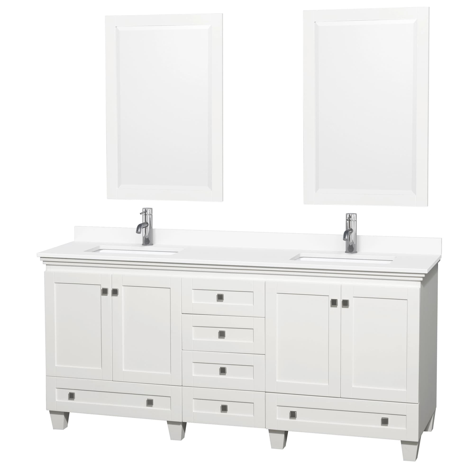 Acclaim 72 Inch Double Bathroom Vanity in White, White Cultured Marble Countertop, Undermount Square Sinks, 24 Inch Mirrors material