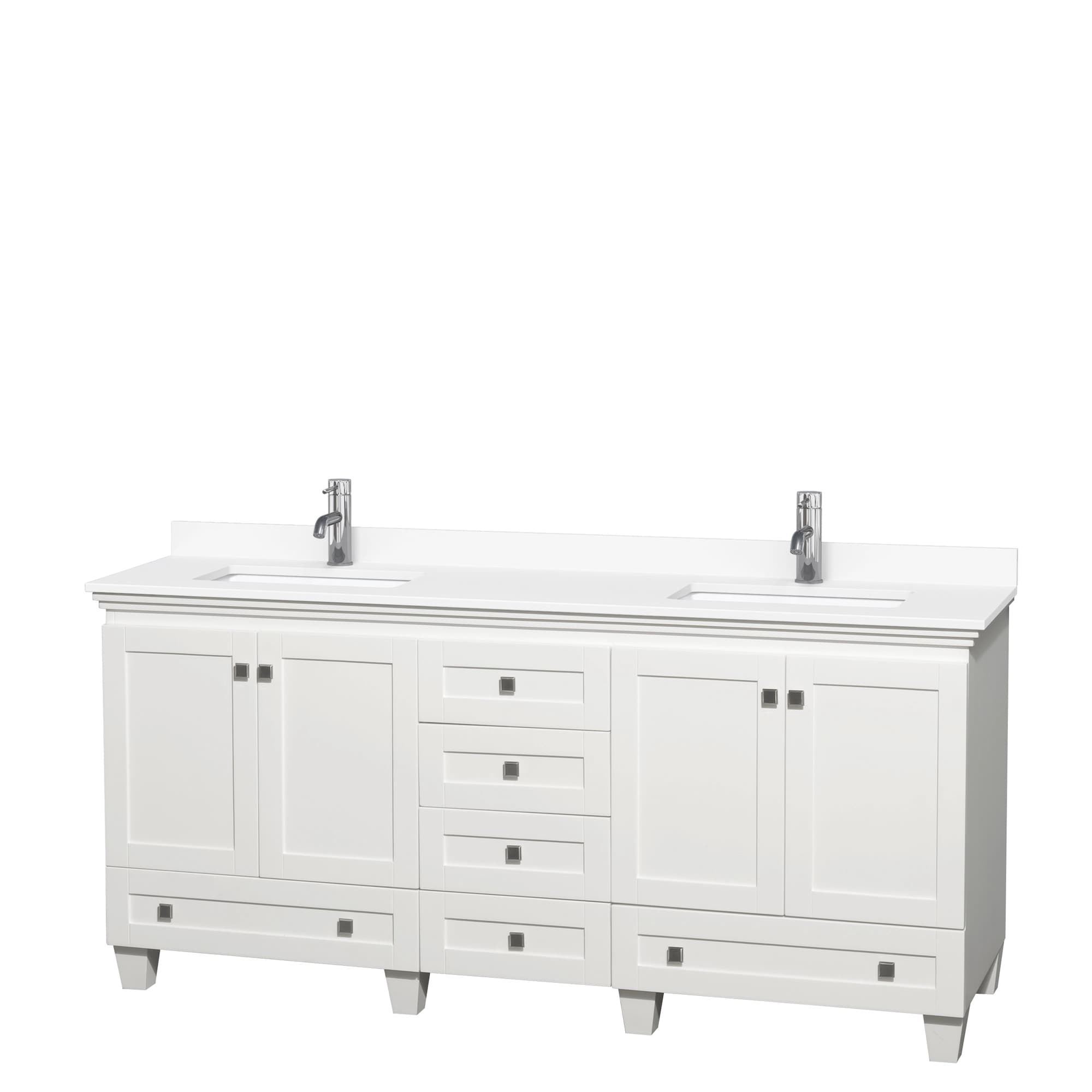 Acclaim 72 Inch Double Bathroom Vanity in White, White Cultured Marble Countertop, Undermount Square Sinks, No Mirrors material