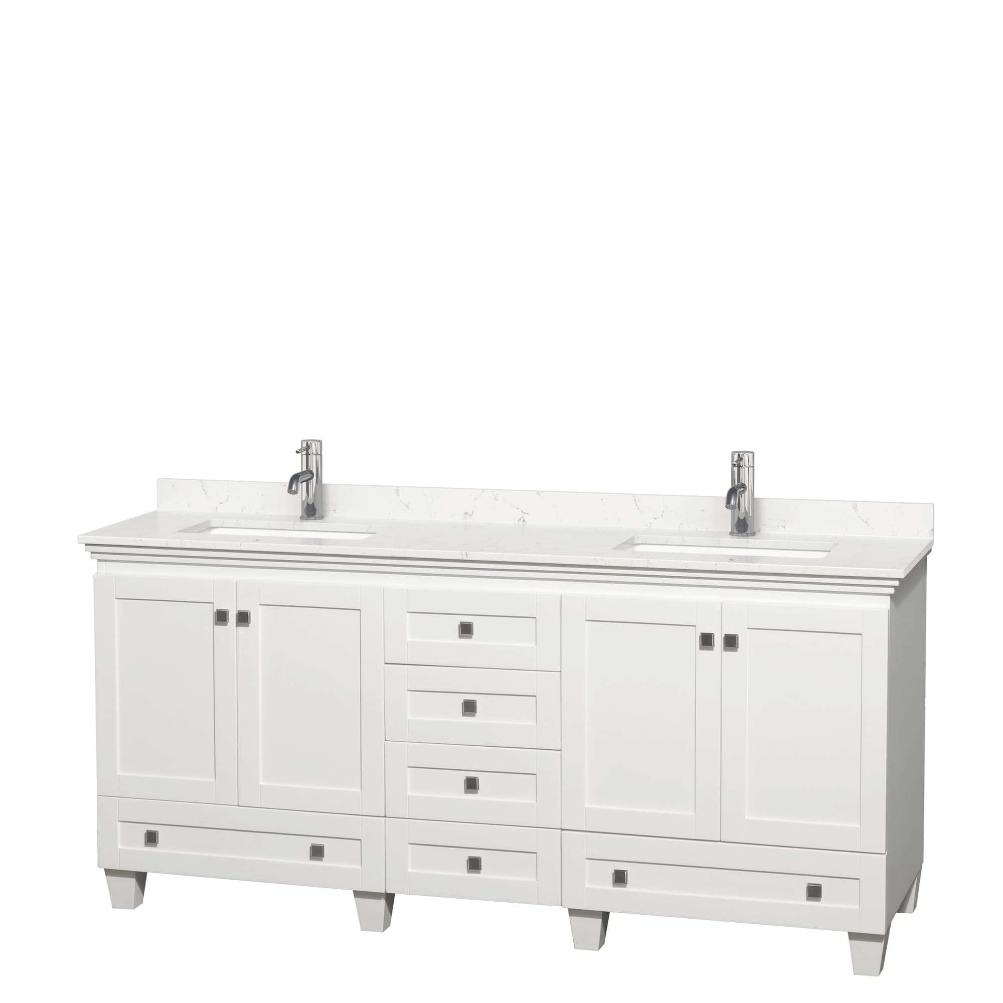 Acclaim 72 Inch Double Bathroom Vanity in White, Carrara Cultured Marble Countertop, Undermount Square Sinks, No Mirrors material