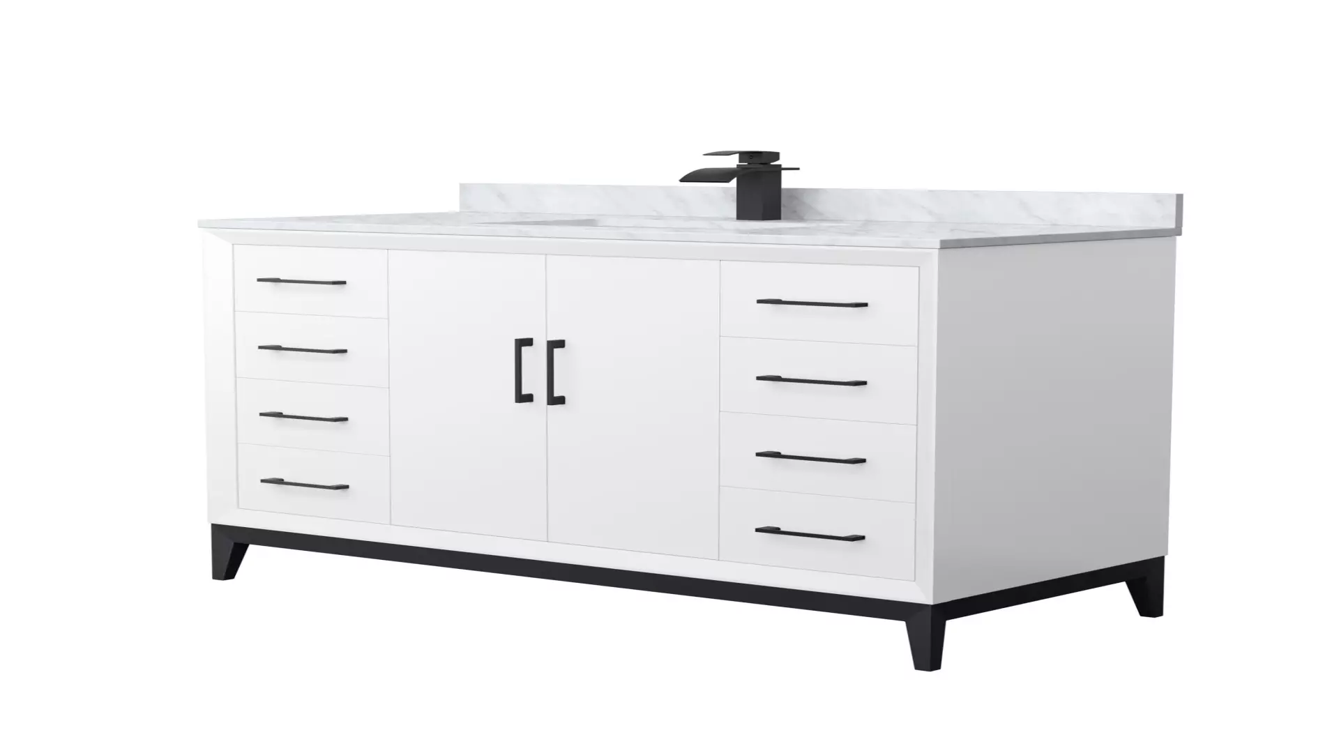 Amici 48 Inch Single Bathroom Vanity in White, White Carrara Marble Countertop, Undermount Square Sink, Matte Black Trim material