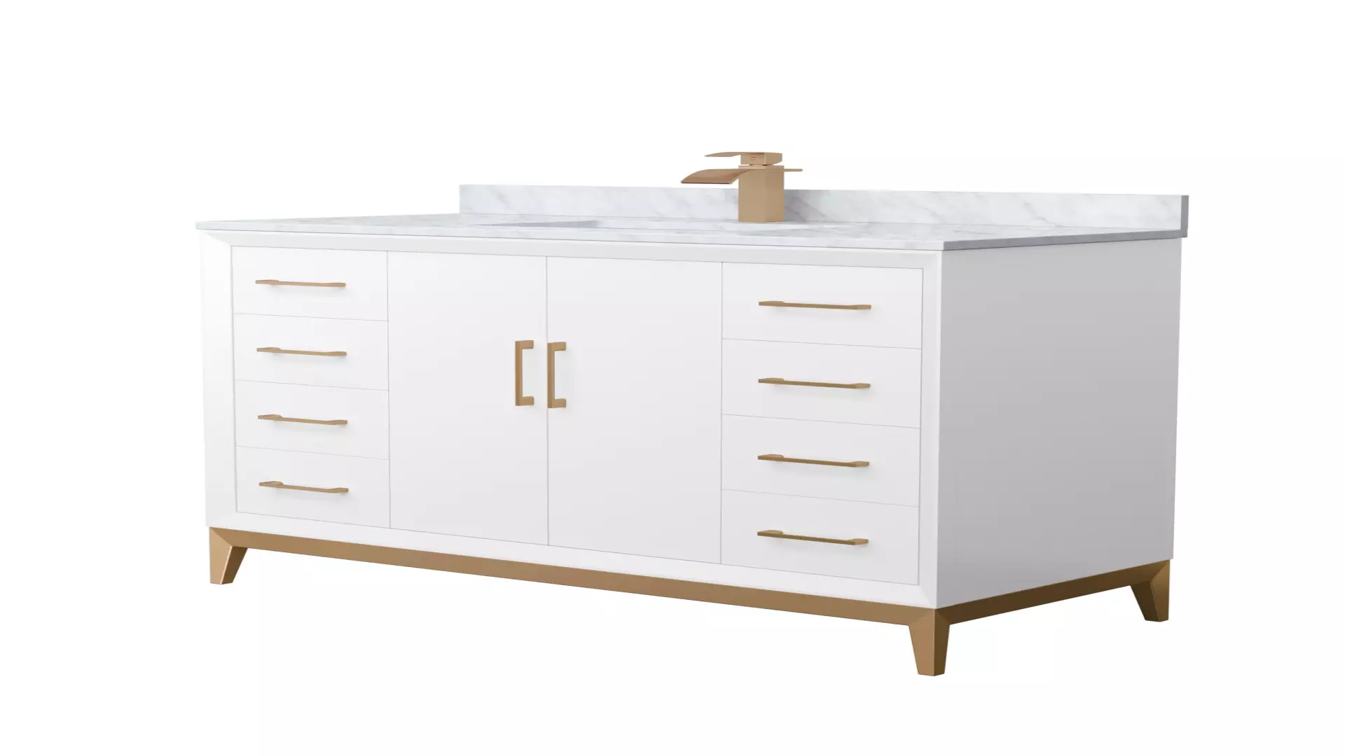 Amici 48 Inch Single Bathroom Vanity in White, White Carrara Marble Countertop, Undermount Square Sink, Satin Bronze Trim material