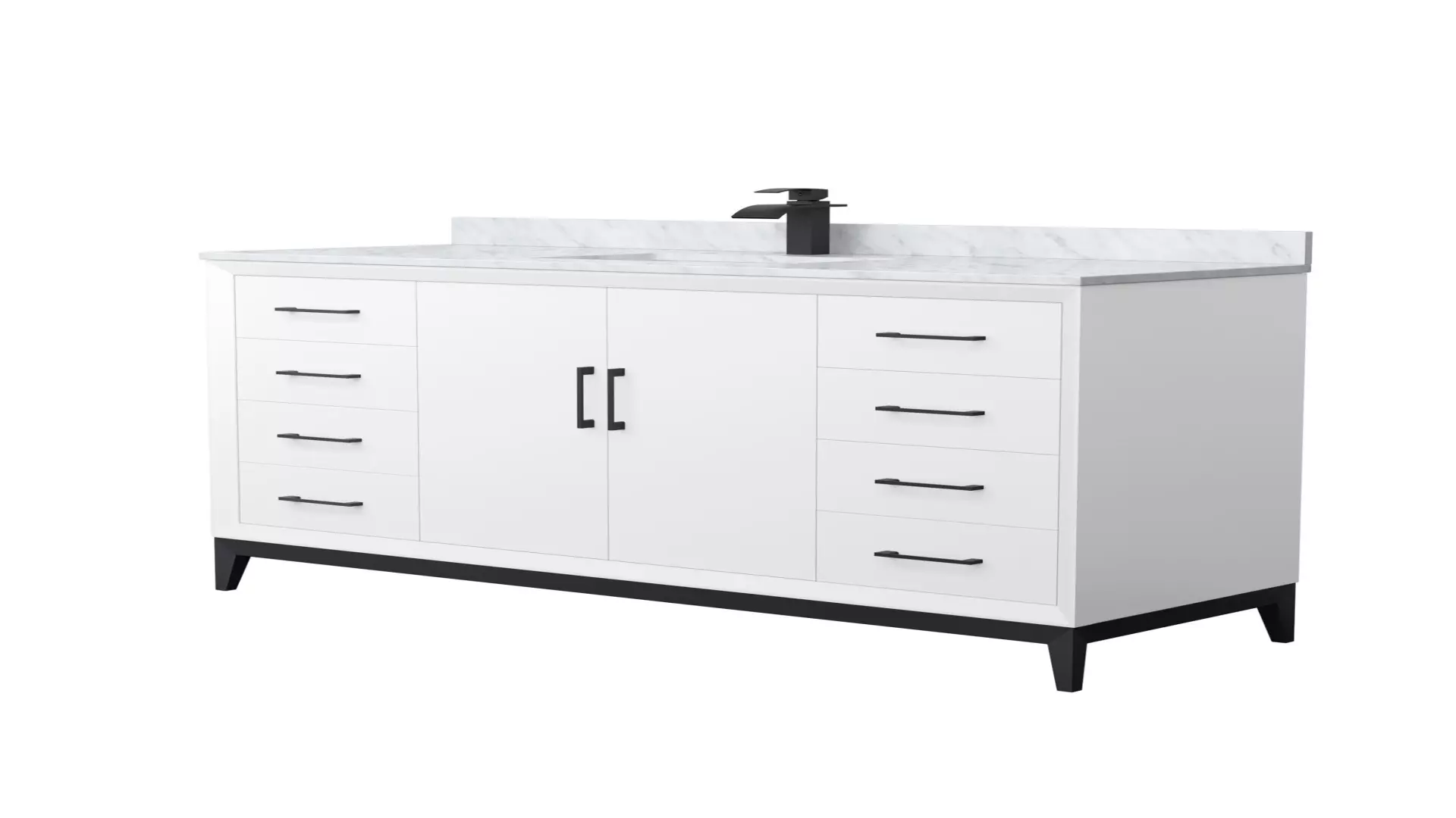 Amici 60 Inch Single Bathroom Vanity in White, White Carrara Marble Countertop, Undermount Square Sink, Matte Black Trim material