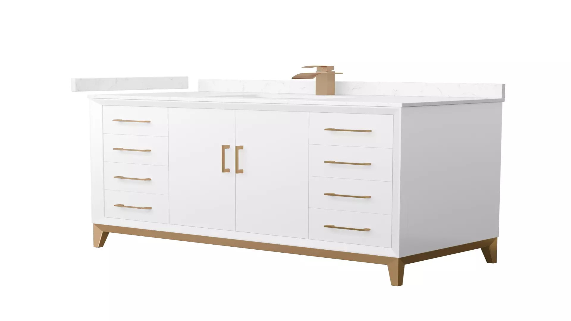 Amici 48 Inch Single Bathroom Vanity in White, Carrara Cultured Marble Countertop, Undermount Square Sink, Satin Bronze Trim material