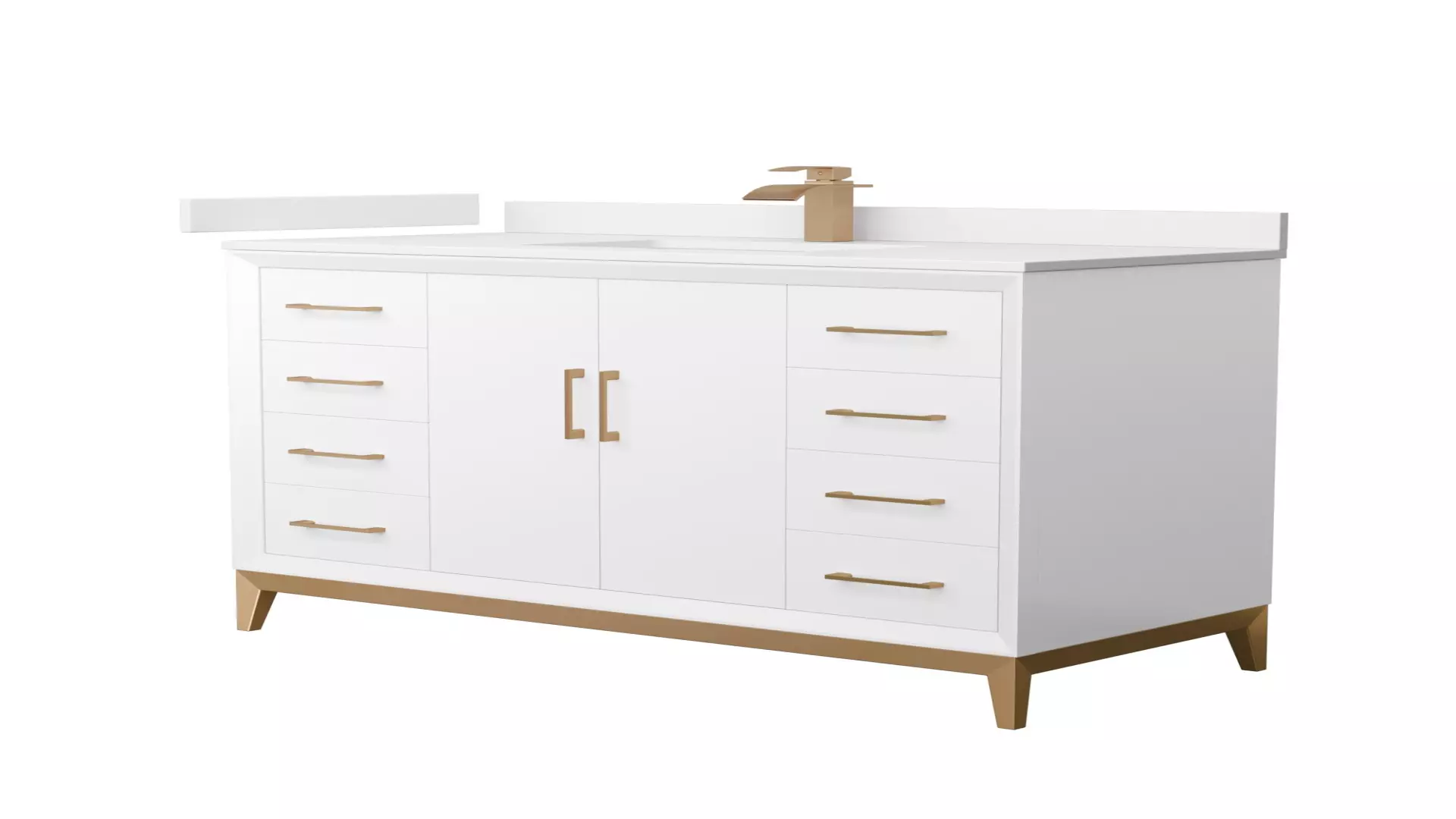 Amici 48 Inch Single Bathroom Vanity in White, White Cultured Marble Countertop, Undermount Square Sink, Satin Bronze Trim material