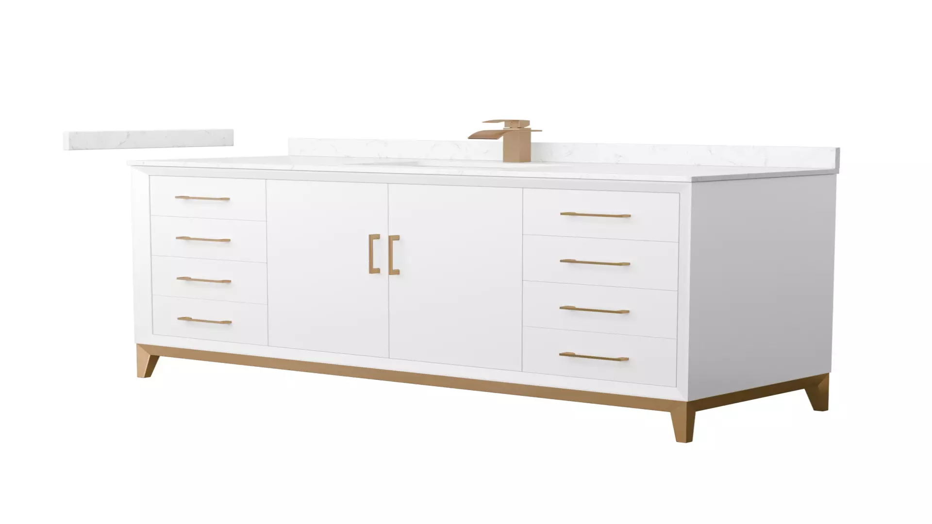 Amici 60 Inch Single Bathroom Vanity in White, Carrara Cultured Marble Countertop, Undermount Square Sink, Satin Bronze Trim material