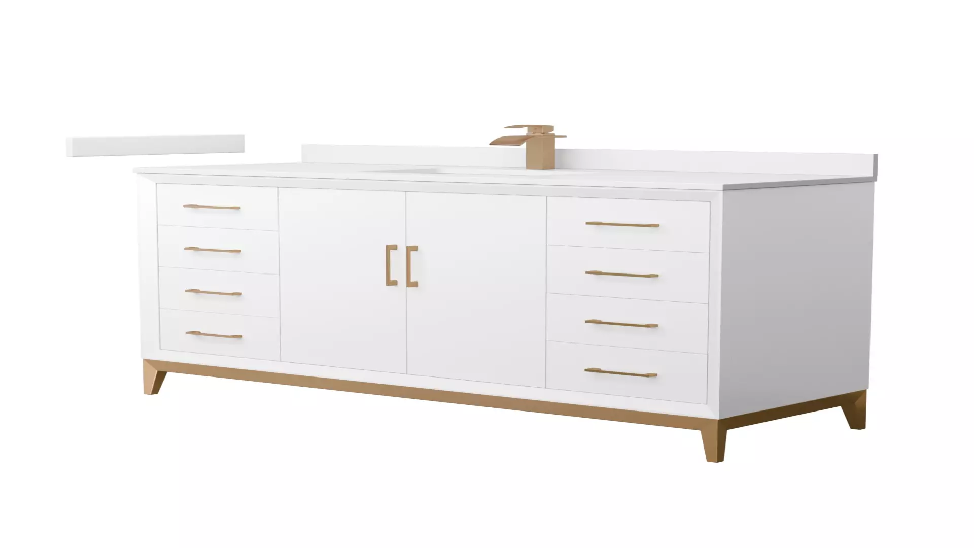 Amici 60 Inch Single Bathroom Vanity in White, White Cultured Marble Countertop, Undermount Square Sink, Satin Bronze Trim material