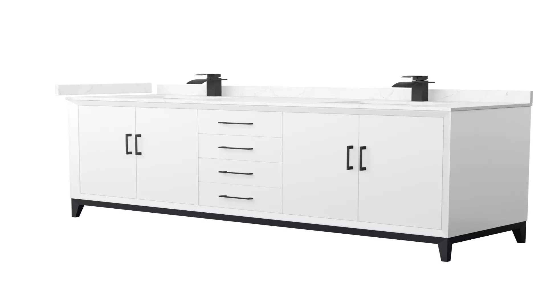 Amici 72 Inch Double Bathroom Vanity in White, Carrara Cultured Marble Countertop, Undermount Square Sinks, Matte Black Trim material