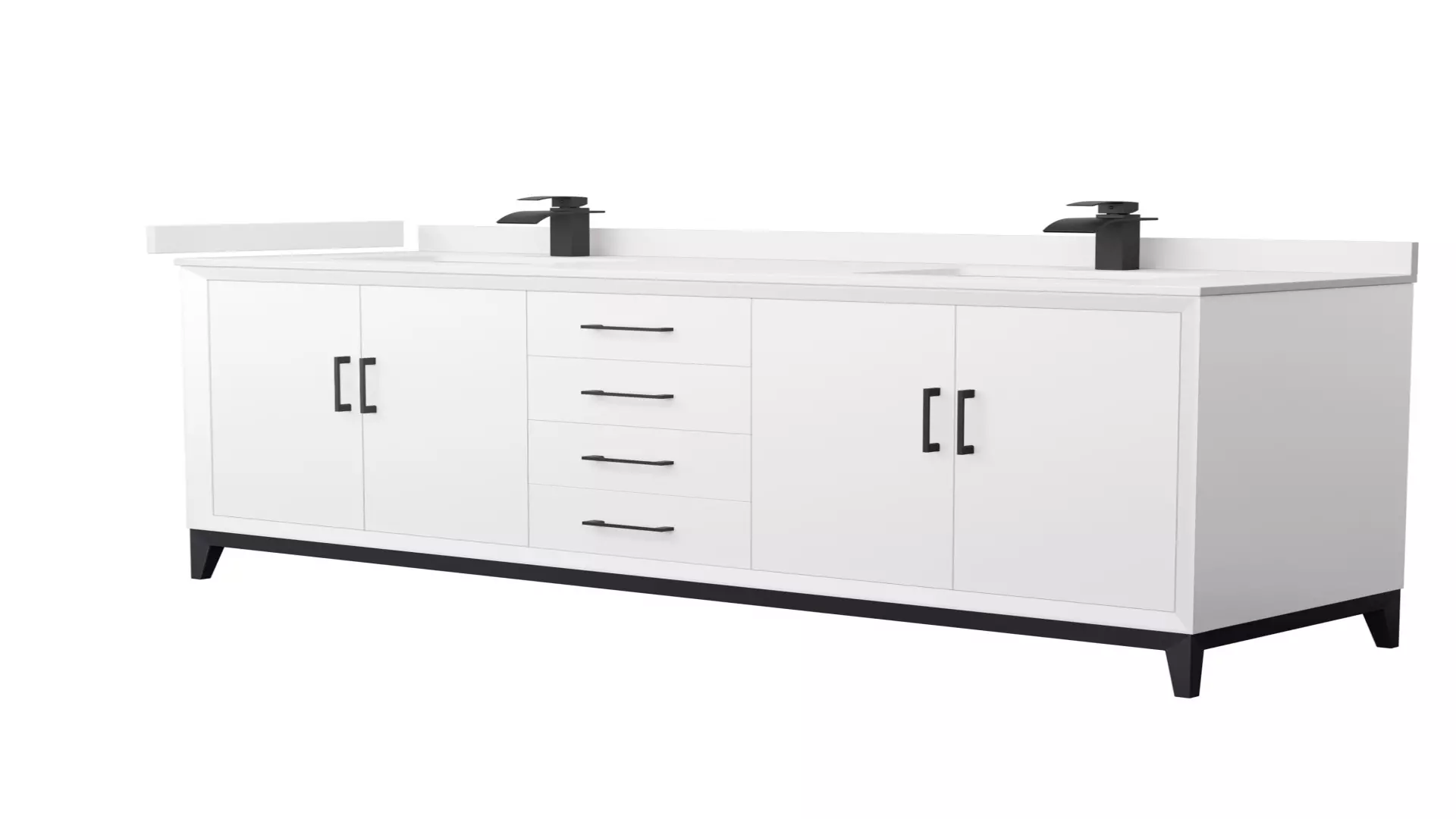 Amici 72 Inch Double Bathroom Vanity in White, White Cultured Marble Countertop, Undermount Square Sinks, Matte Black Trim material