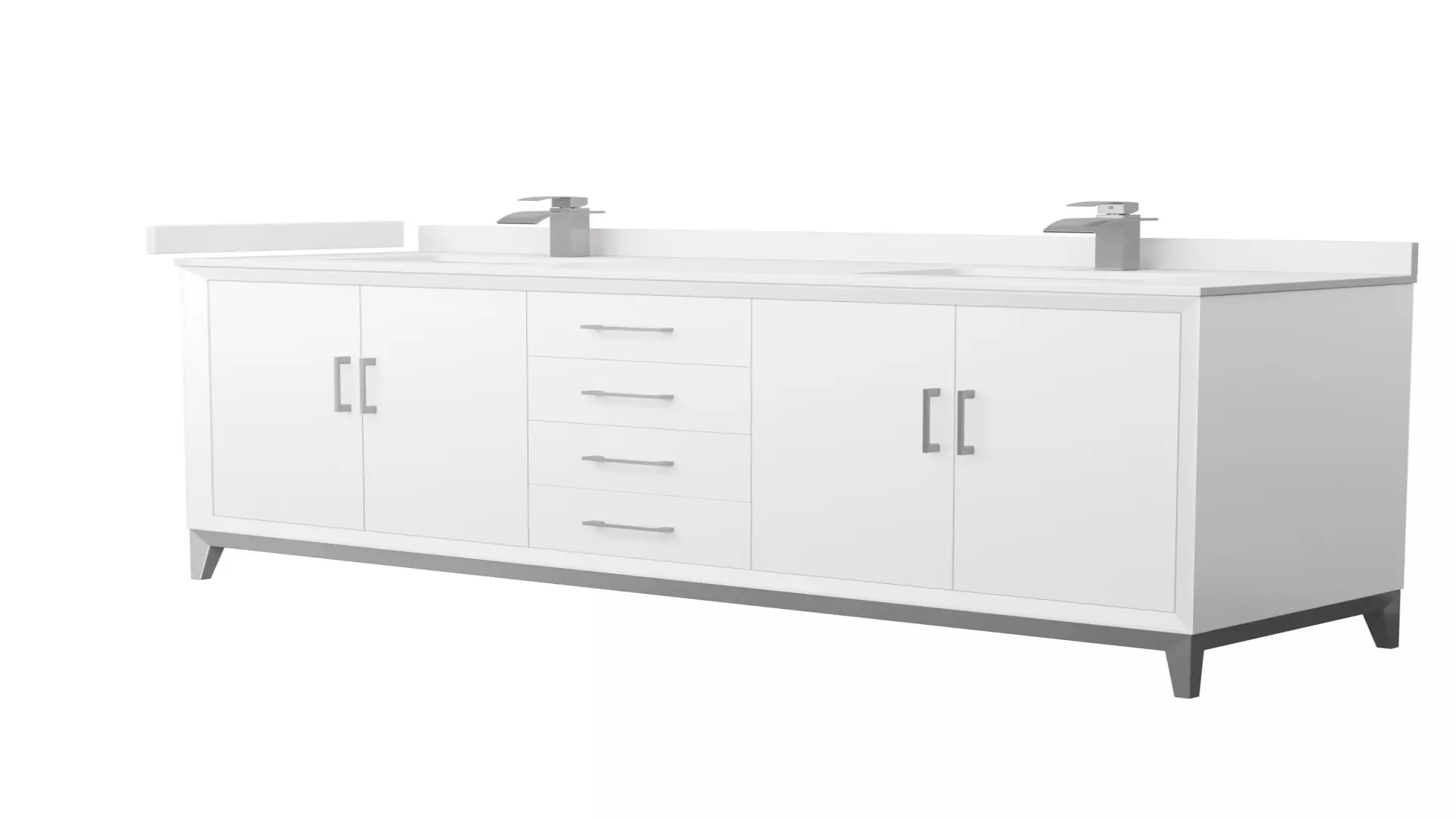 Amici 72 Inch Double Bathroom Vanity in White, White Cultured Marble Countertop, Undermount Square Sinks, Brushed Nickel Trim material