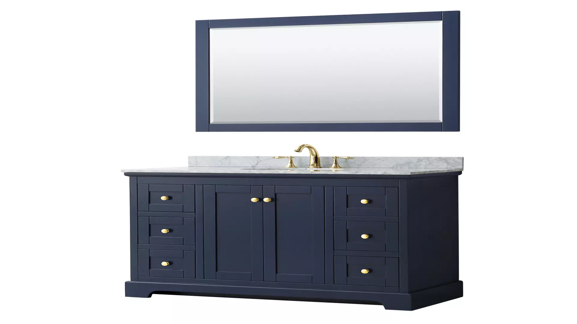 Avery 48 Inch Single Bathroom Vanity in Dark Blue, White Carrara Marble Countertop, Undermount Oval Sink, and 46 Inch Mirror material
