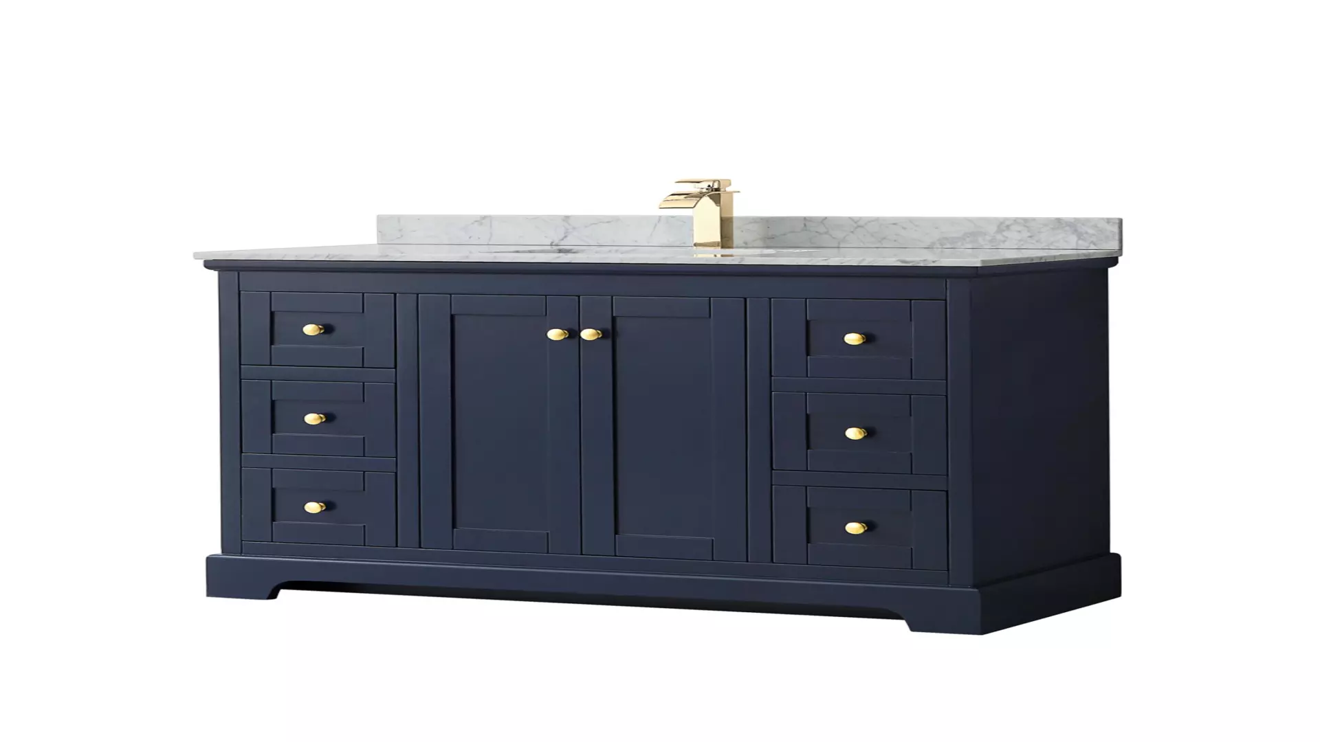 Avery 48 Inch Single Bathroom Vanity in Dark Blue, White Carrara Marble Countertop, Undermount Square Sink, and No Mirror material