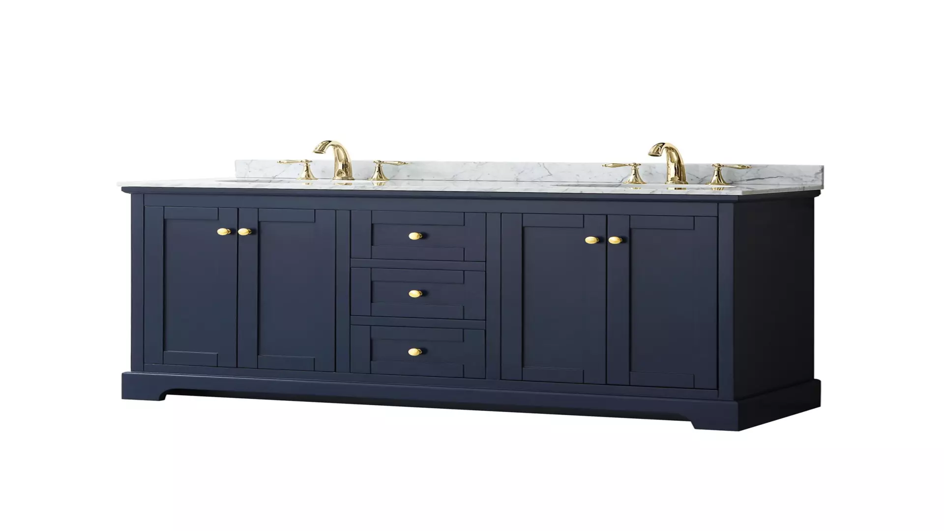 Avery 60 Inch Double Bathroom Vanity in Dark Blue, White Carrara Marble Countertop, Undermount Oval Sinks, and No Mirror material