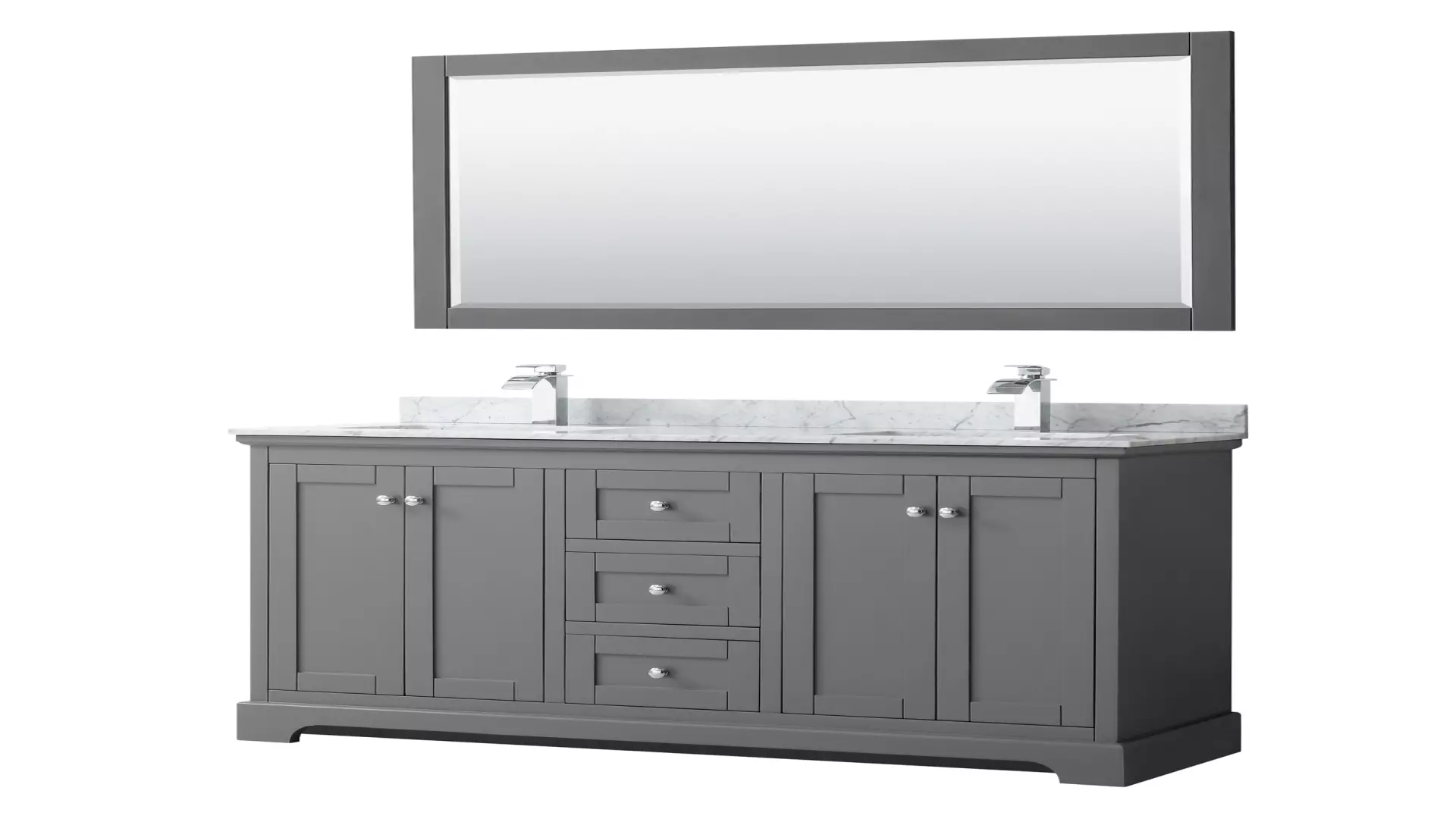 Avery 60 Inch Double Bathroom Vanity in Dark Gray, White Carrara Marble Countertop, Undermount Square Sinks, and 58 Inch Mirror material