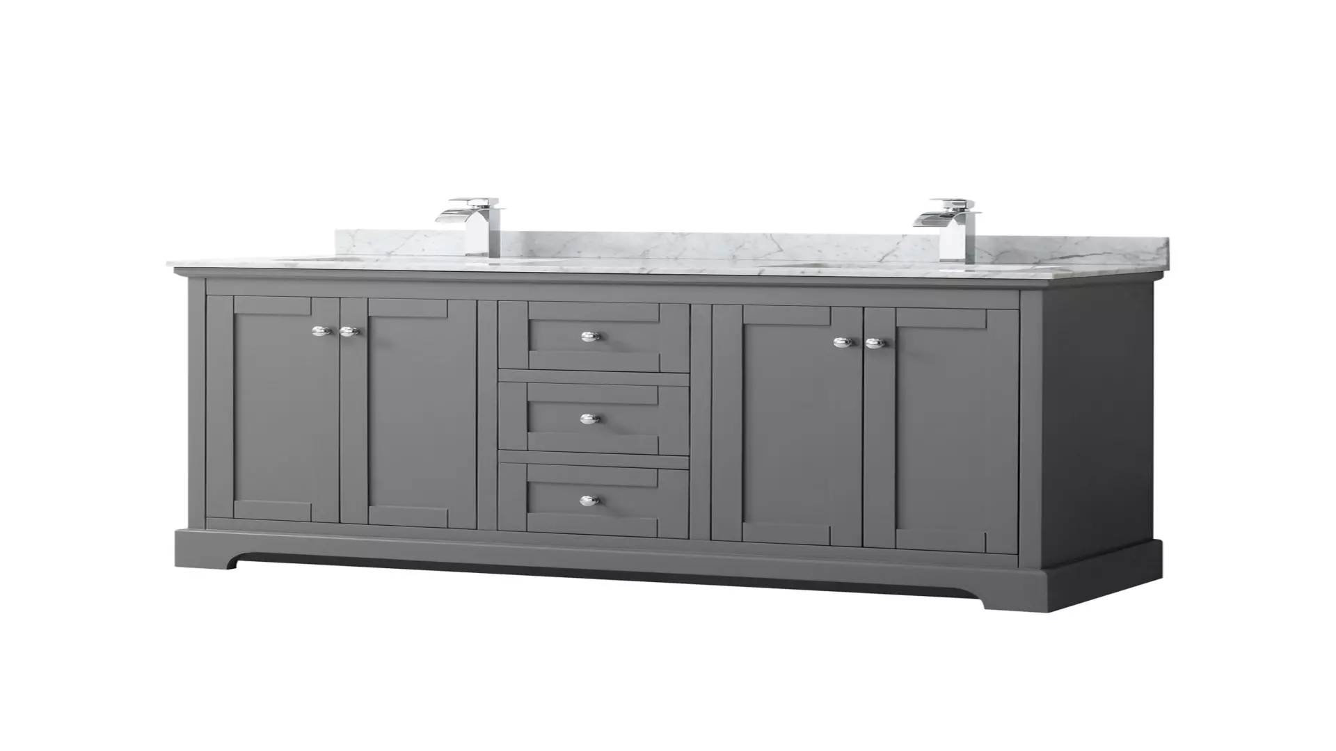 Avery 60 Inch Double Bathroom Vanity in Dark Gray, White Carrara Marble Countertop, Undermount Square Sinks, and No Mirror material