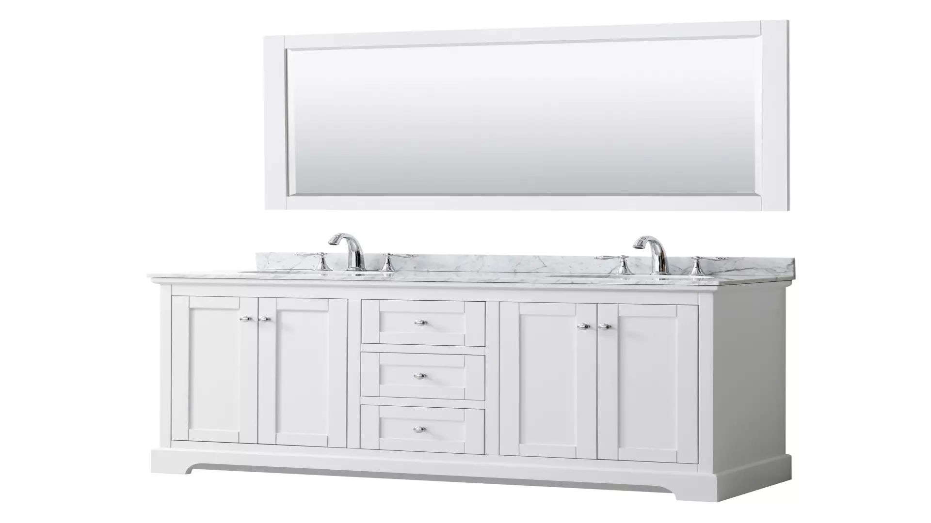 Avery 60 Inch Double Bathroom Vanity in White, White Carrara Marble Countertop, Undermount Oval Sinks, and 58 Inch Mirror material