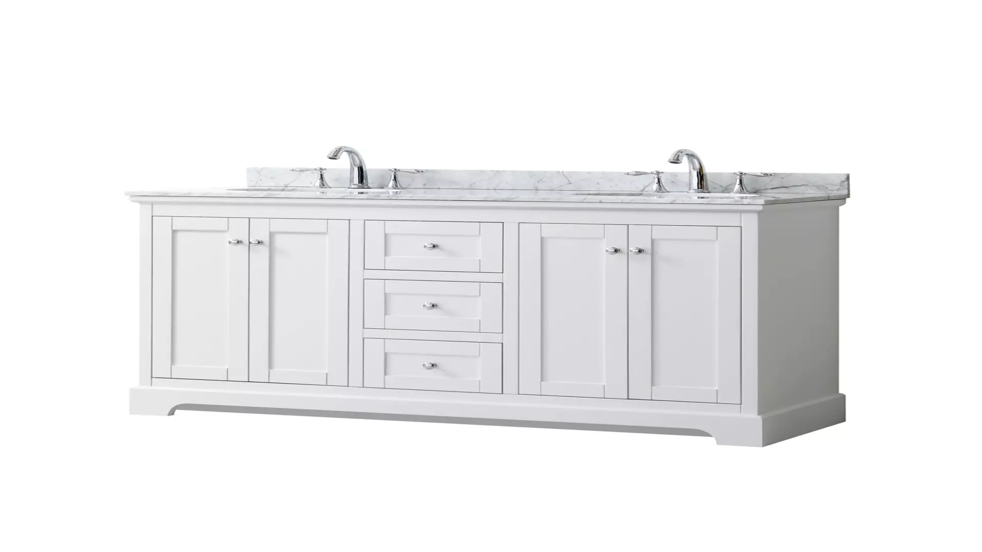 Avery 60 Inch Double Bathroom Vanity in White, White Carrara Marble Countertop, Undermount Oval Sinks, and No Mirror material