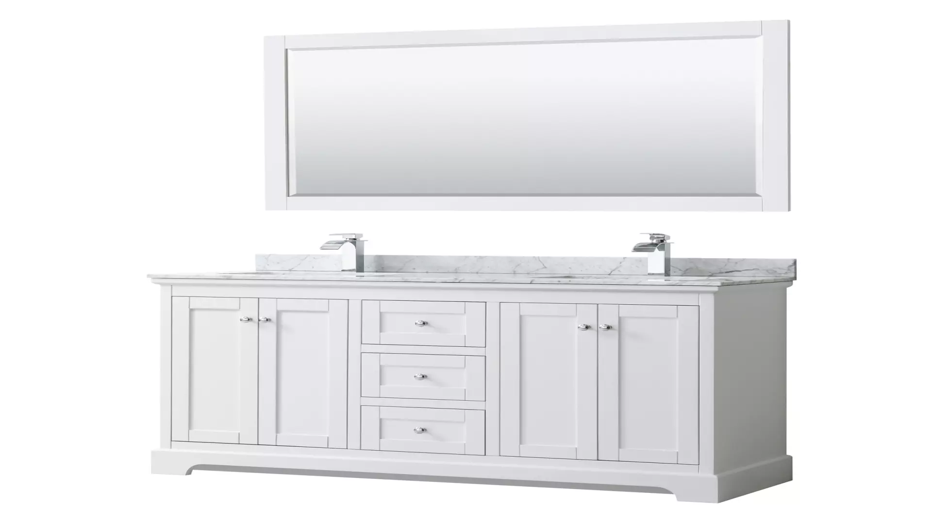 Avery 60 Inch Double Bathroom Vanity in White, White Carrara Marble Countertop, Undermount Square Sinks, and 58 Inch Mirror material