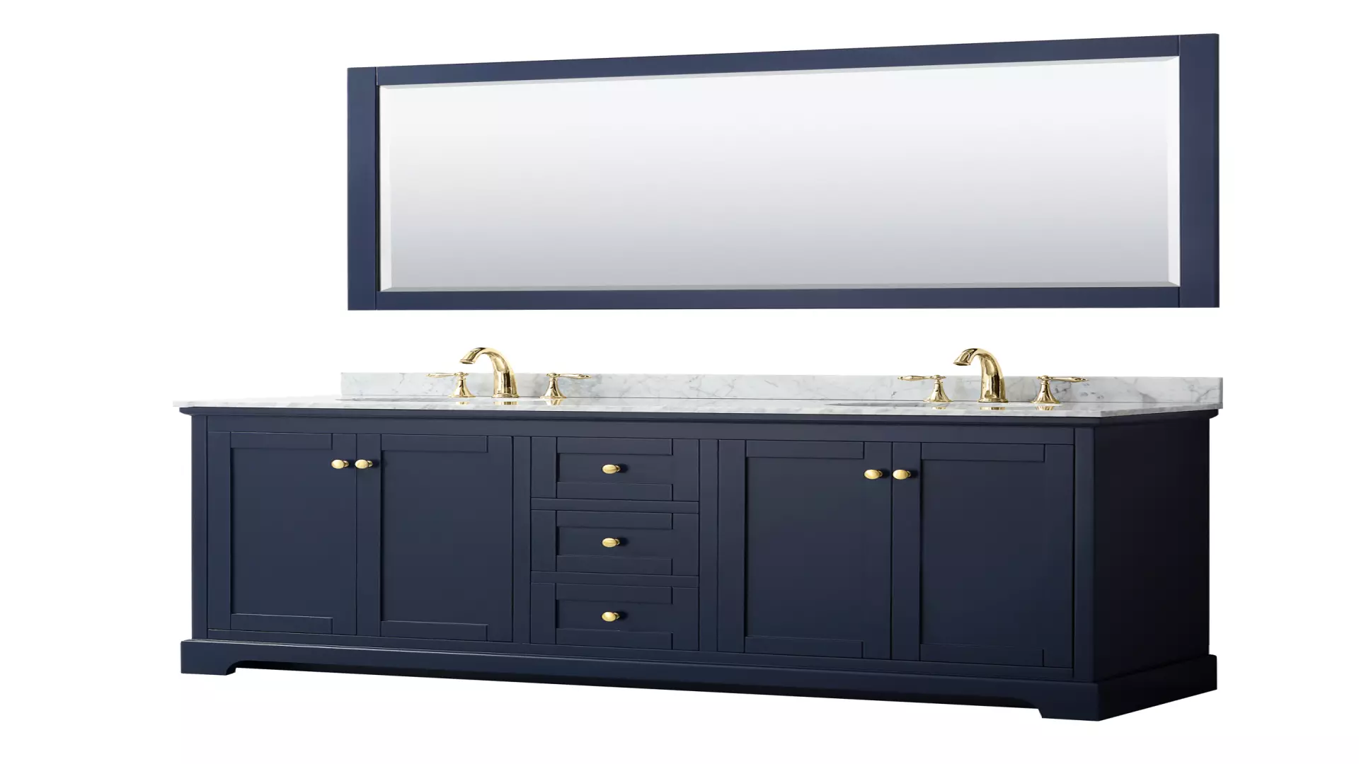 Avery 72 Inch Double Bathroom Vanity in Dark Blue, White Carrara Marble Countertop, Undermount Oval Sinks, and 70 Inch Mirror material