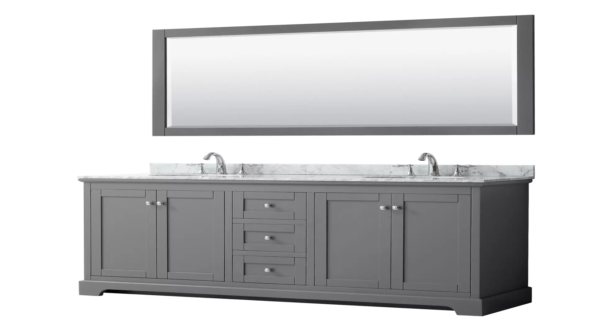 Avery 72 Inch Double Bathroom Vanity in Dark Gray, White Carrara Marble Countertop, Undermount Oval Sinks, and 70 Inch Mirror material