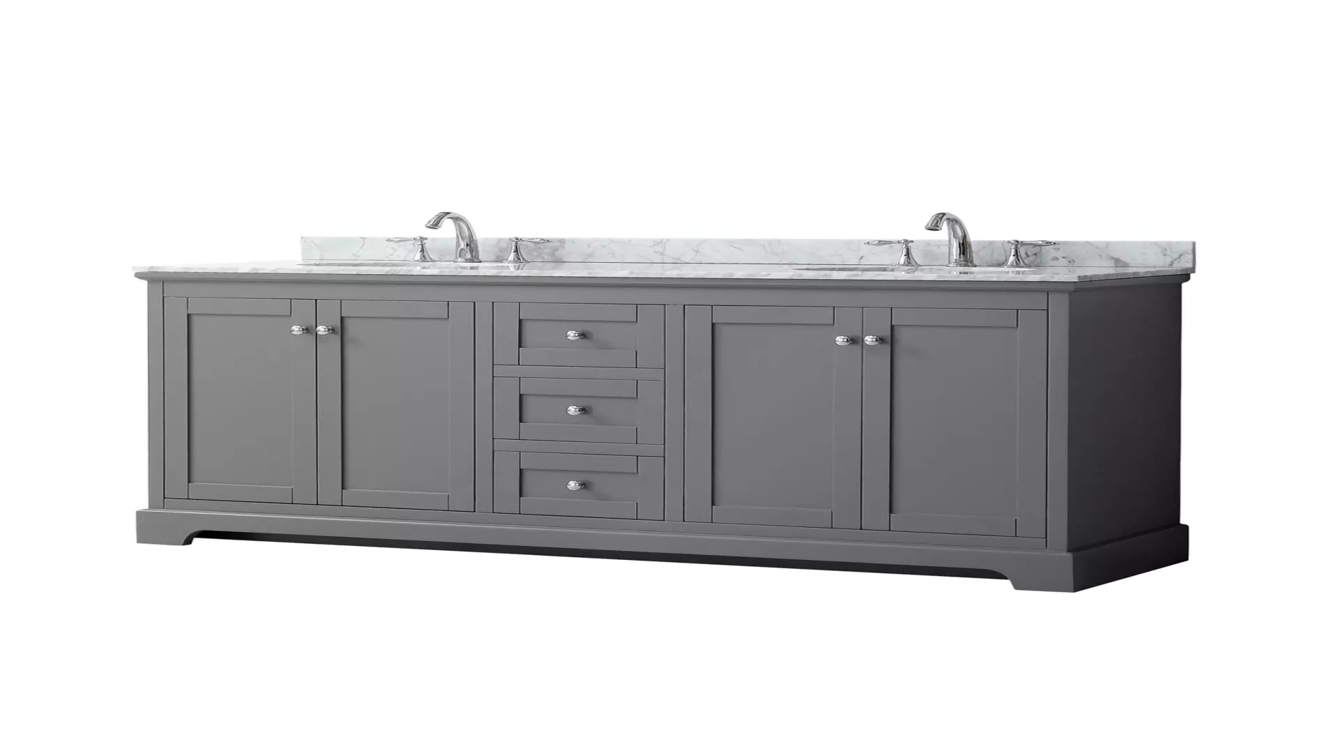 Avery 72 Inch Double Bathroom Vanity in Dark Gray, White Carrara Marble Countertop, Undermount Oval Sinks, and No Mirror material