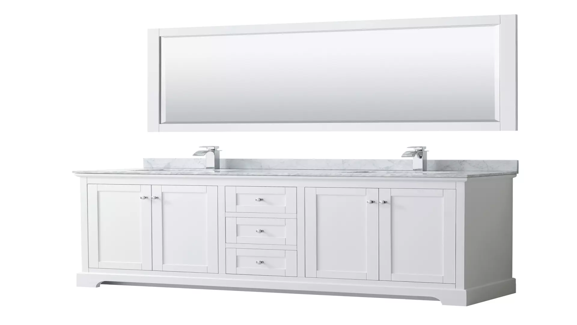 Avery 72 Inch Double Bathroom Vanity in White, White Carrara Marble Countertop, Undermount Square Sinks, and 70 Inch Mirror material